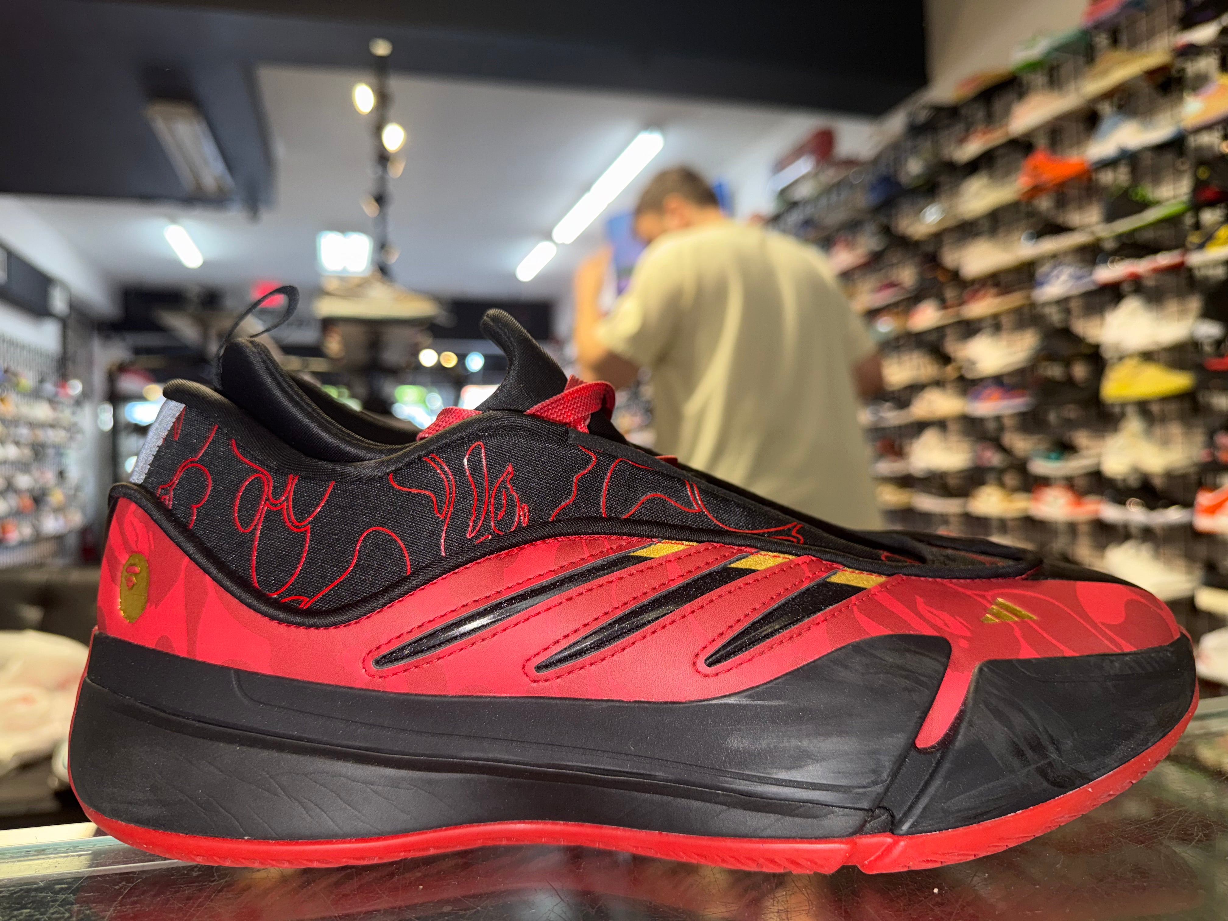 Size 11 Adidas Dame 9 Bape "Black Red"