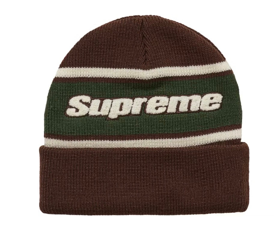 Size OS Supreme Chenille Stripe Beanie (FW19) “Brown” Brand New