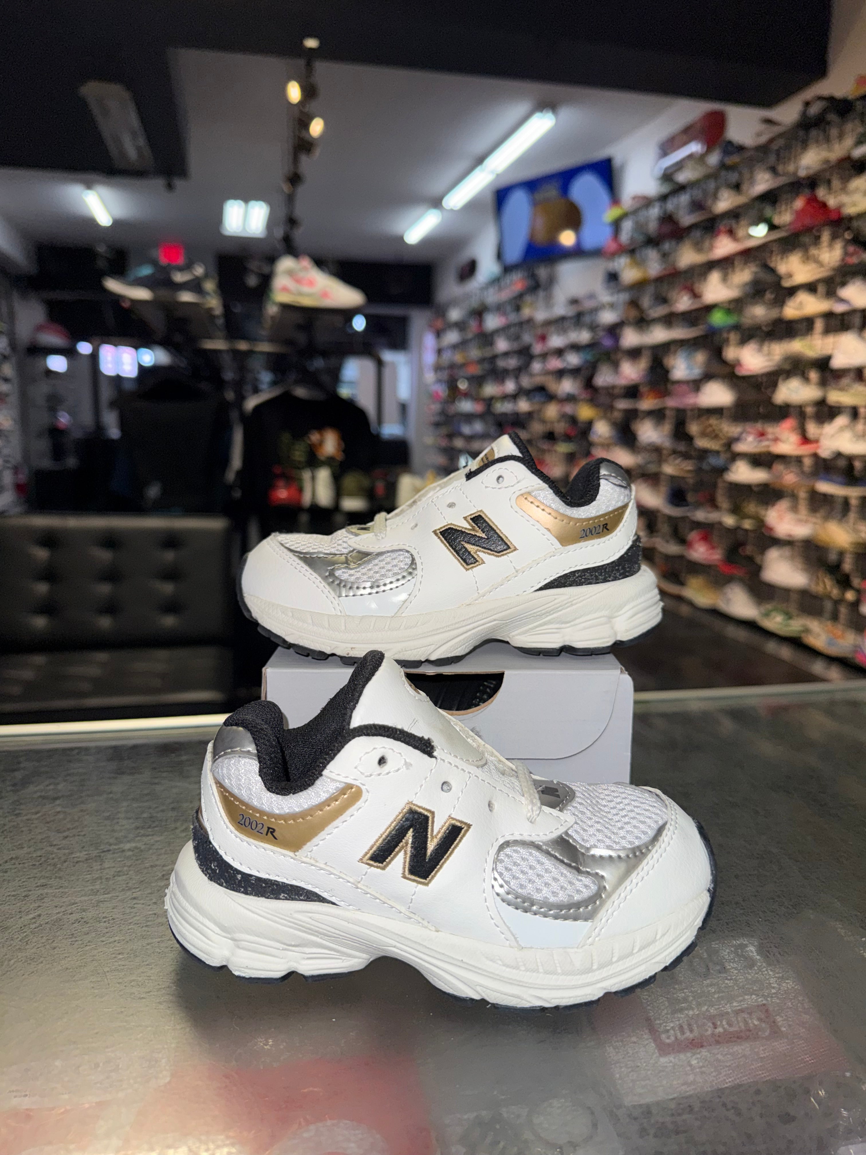 Size 9c New Balance 2002r “White/Gold” (TD)