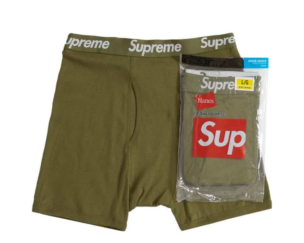 Size L Supreme Hanes Boxer Briefs 2 Pack “Olive” Brand New