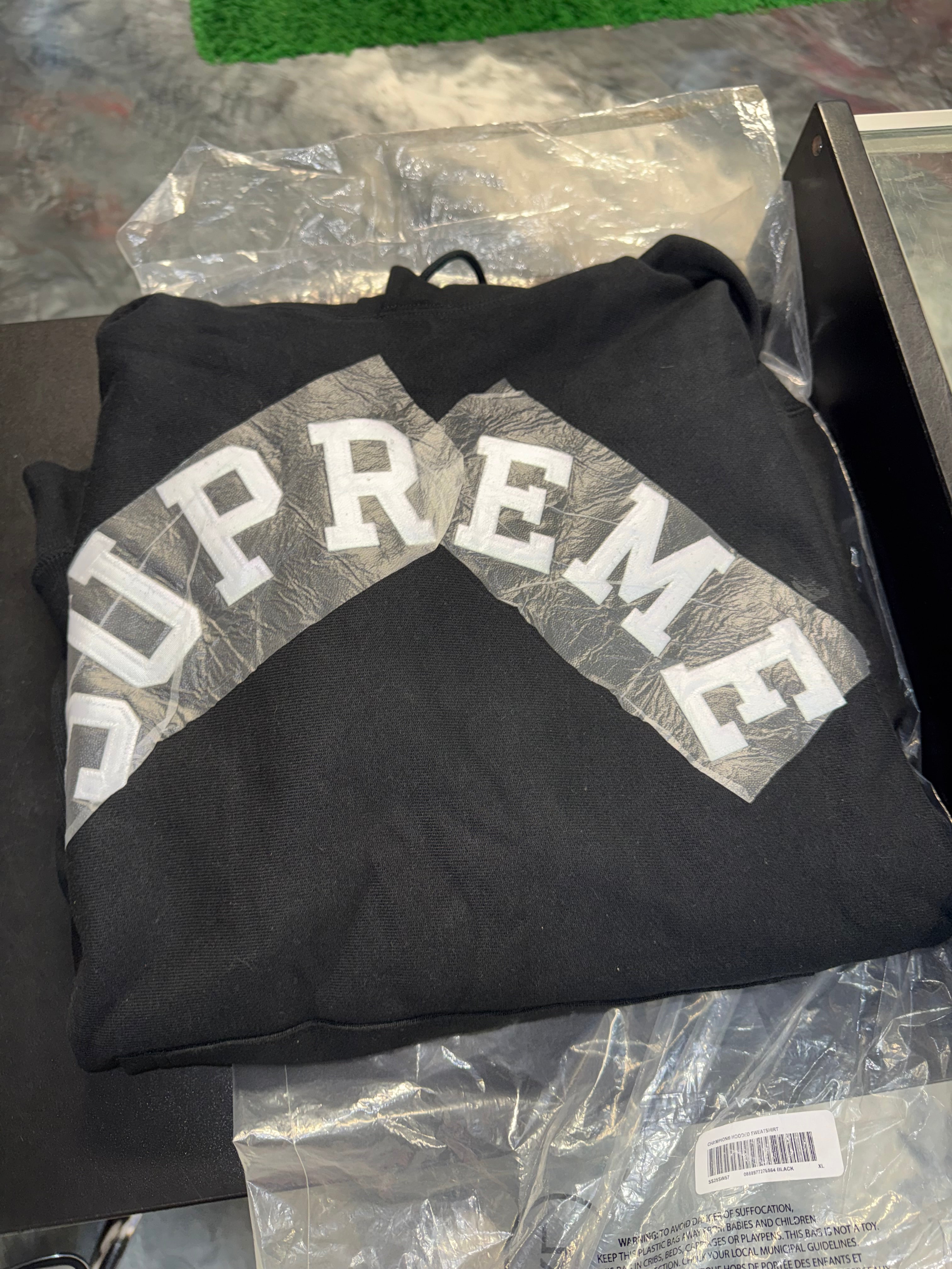 Size XL Supreme x Champion Hoodie (SS25) “Black” Brand New