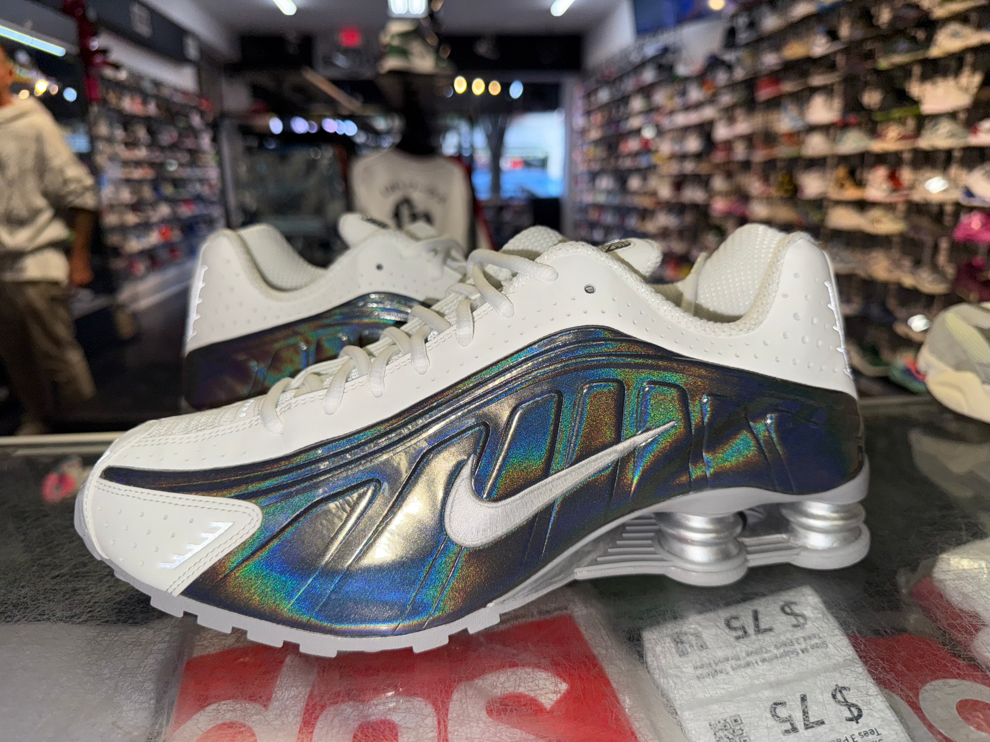 Size 10.5 (12W) Nike Shox R4 "White Iridescent"
