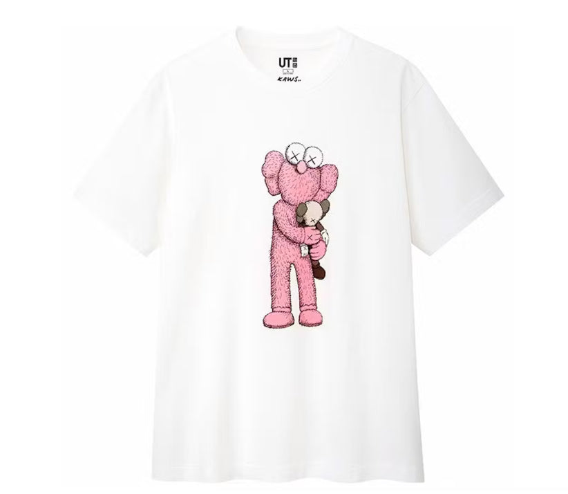 Size L Kaws x Uniqlo Hug Tee “White/Pink” Brand New