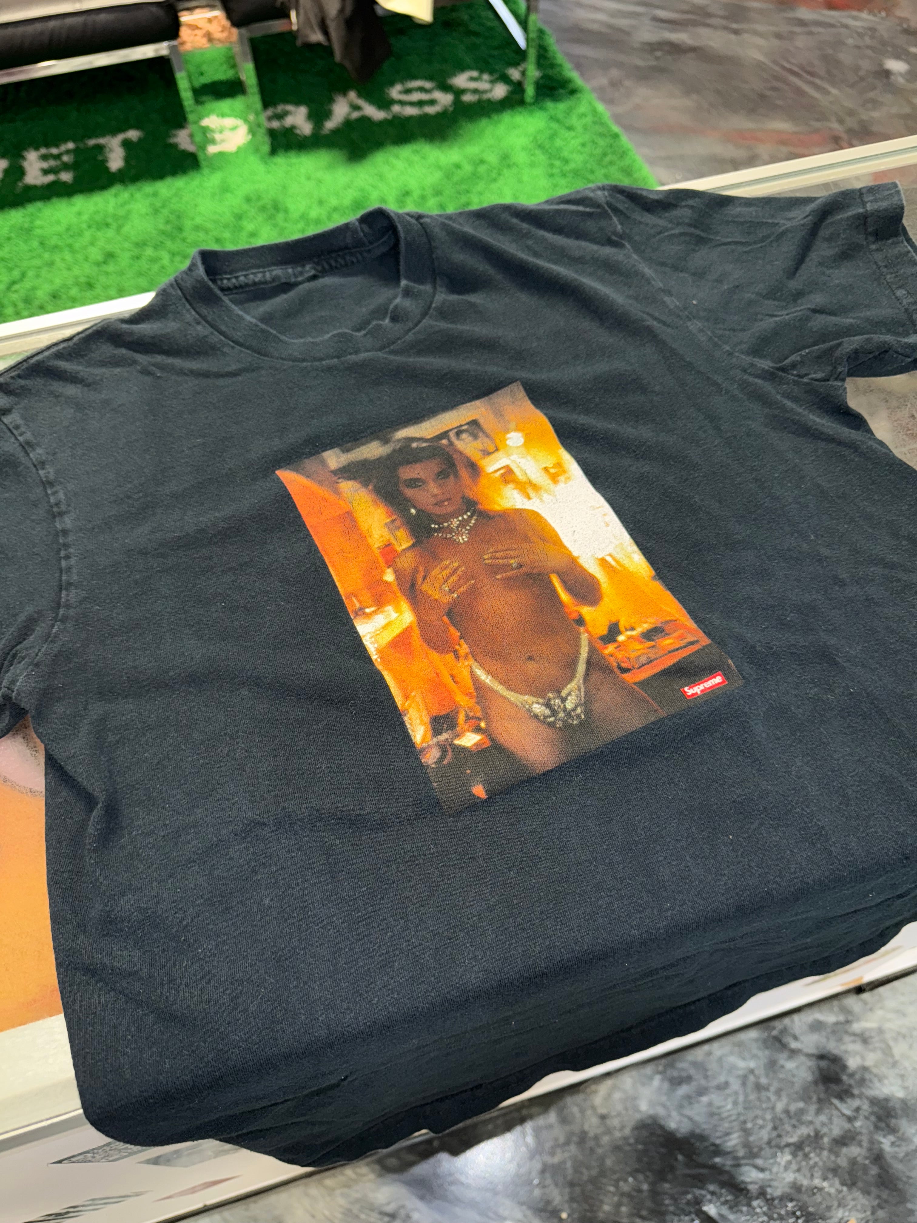 Size S Supreme Goldin Kim in Rhinestone Tee “Black”