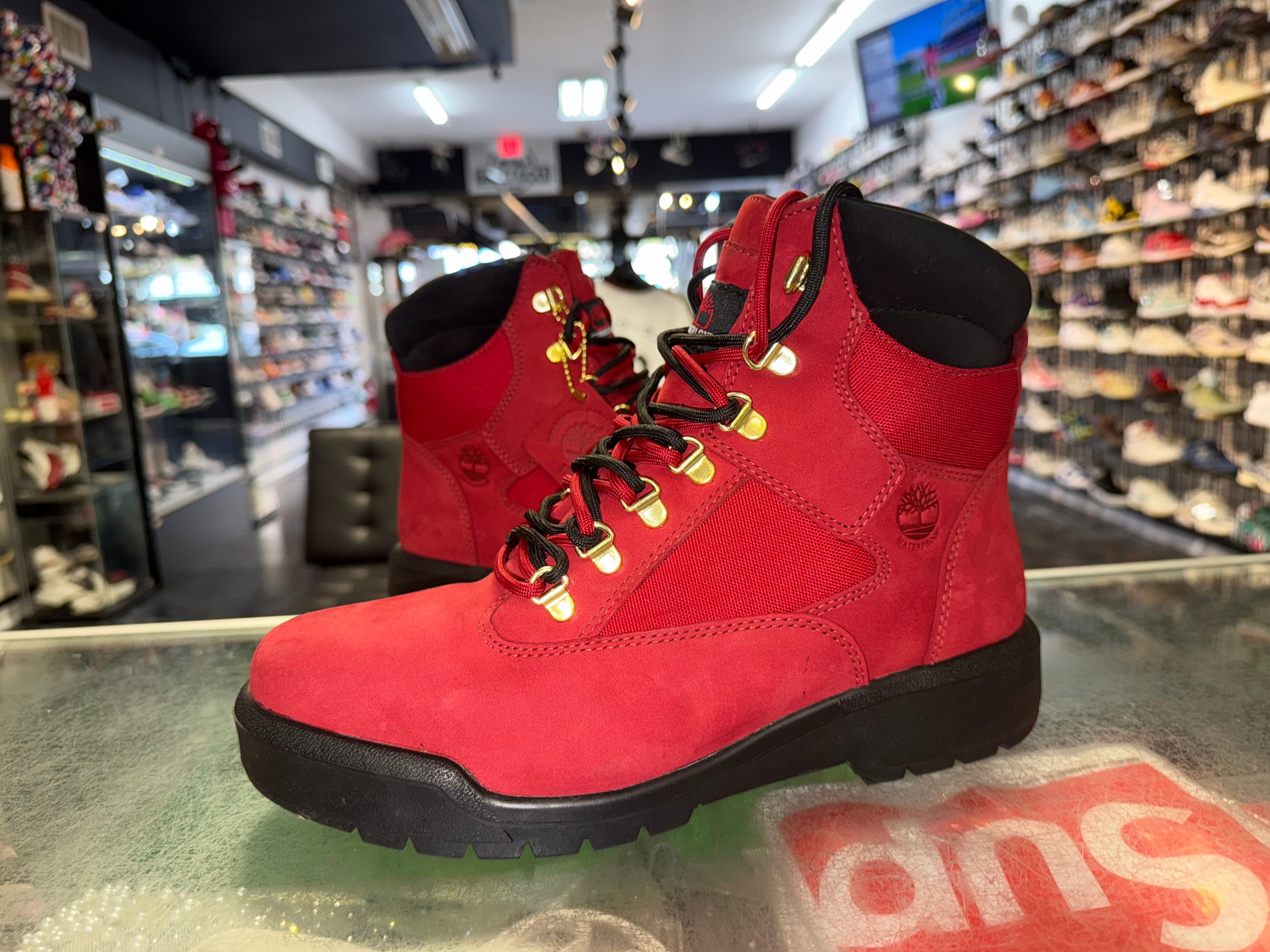 Size 9 Timberland 6-Inch Field Boot “Red/Black”