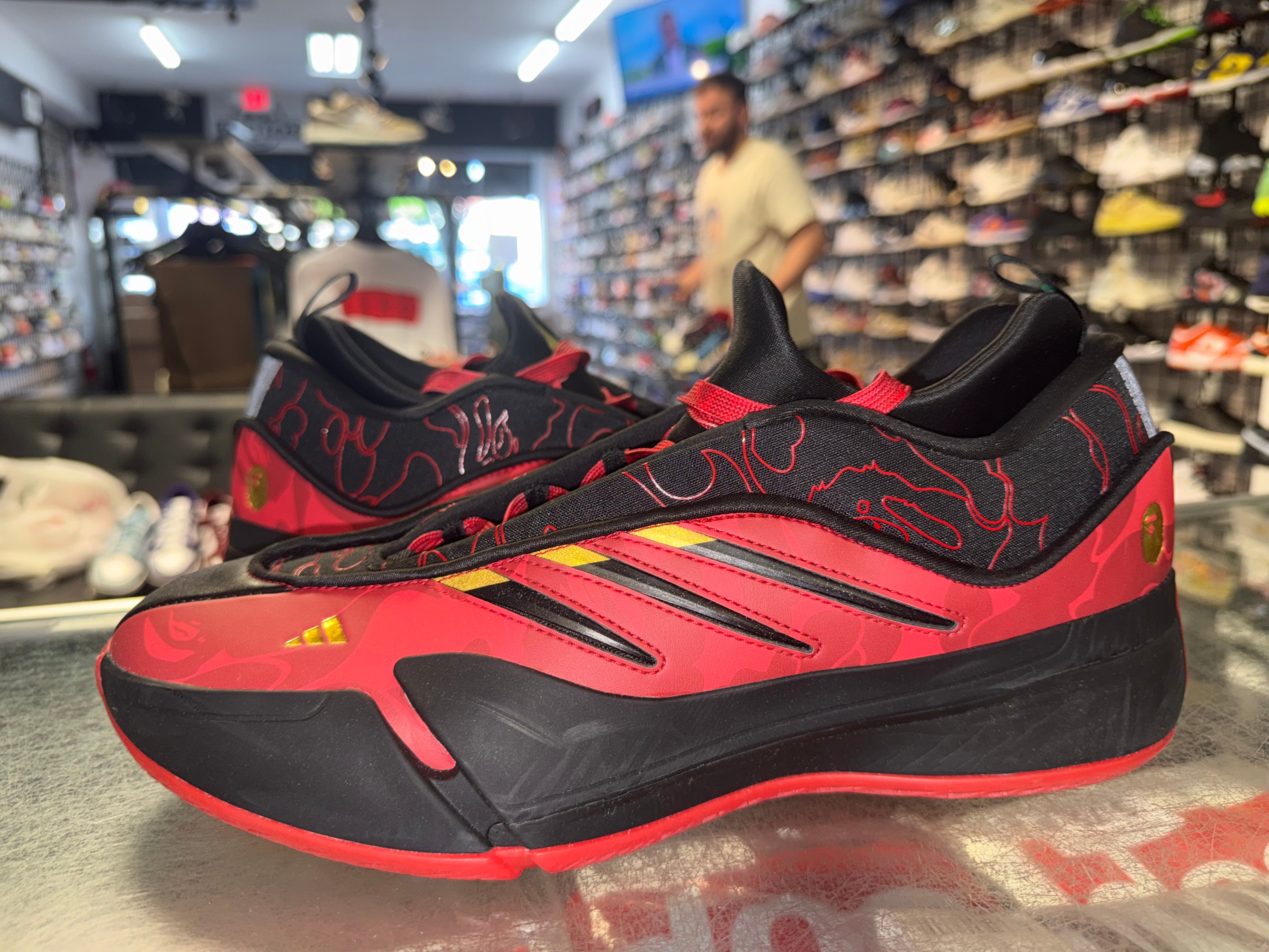 Size 11 Adidas Dame 9 Bape "Black Red"