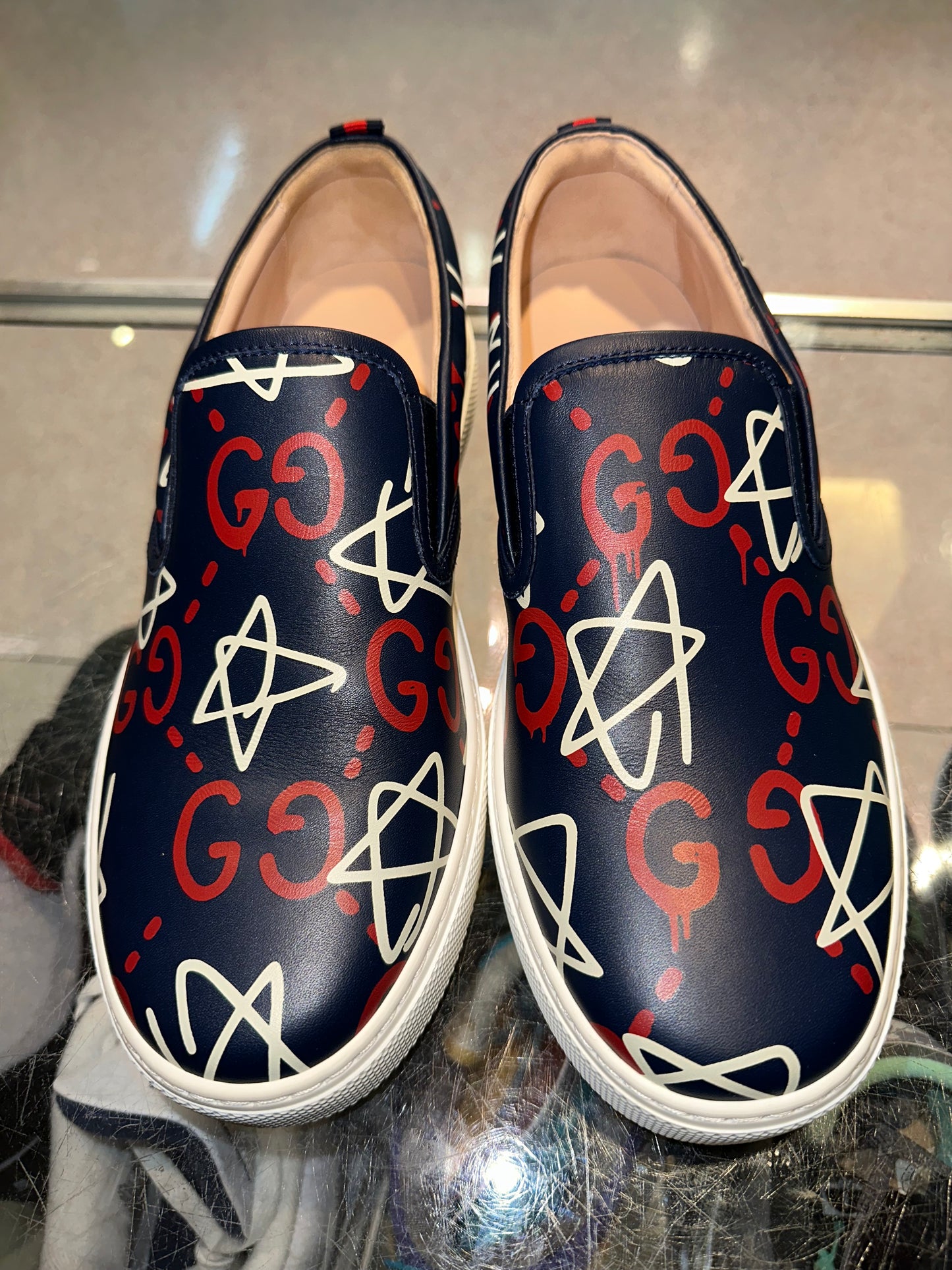 Size 8.5US (7.5G) Gucci Slip On “Navy Red Stars” Brand New (Mall)