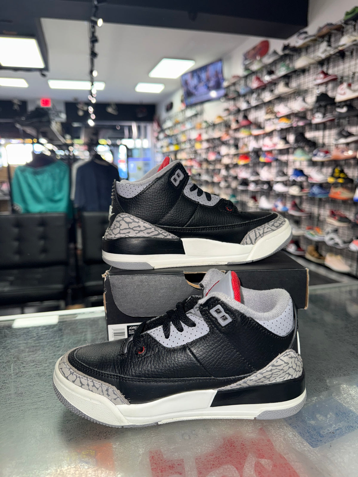Air Jordan 3 Black Cement PS sneaker, pre-owned, size 1Y – view 2