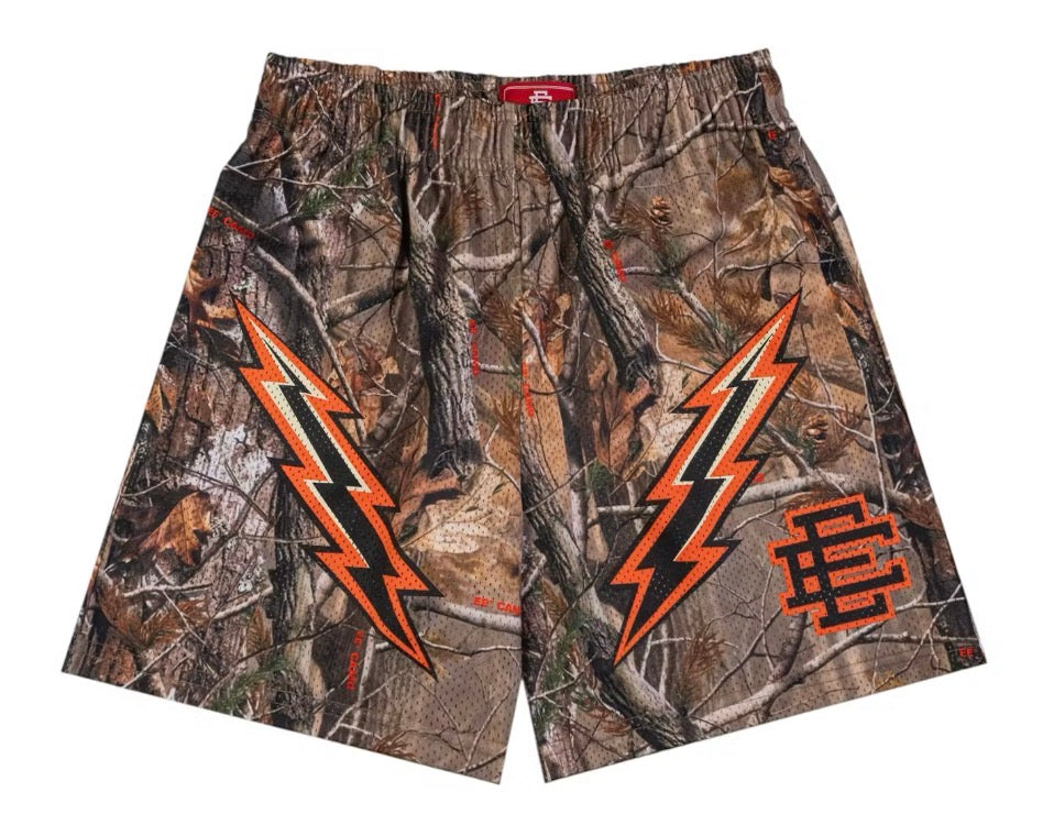 Size M Eric Emanuel EE Shorts “Bolts Camo/Orange” Brand New