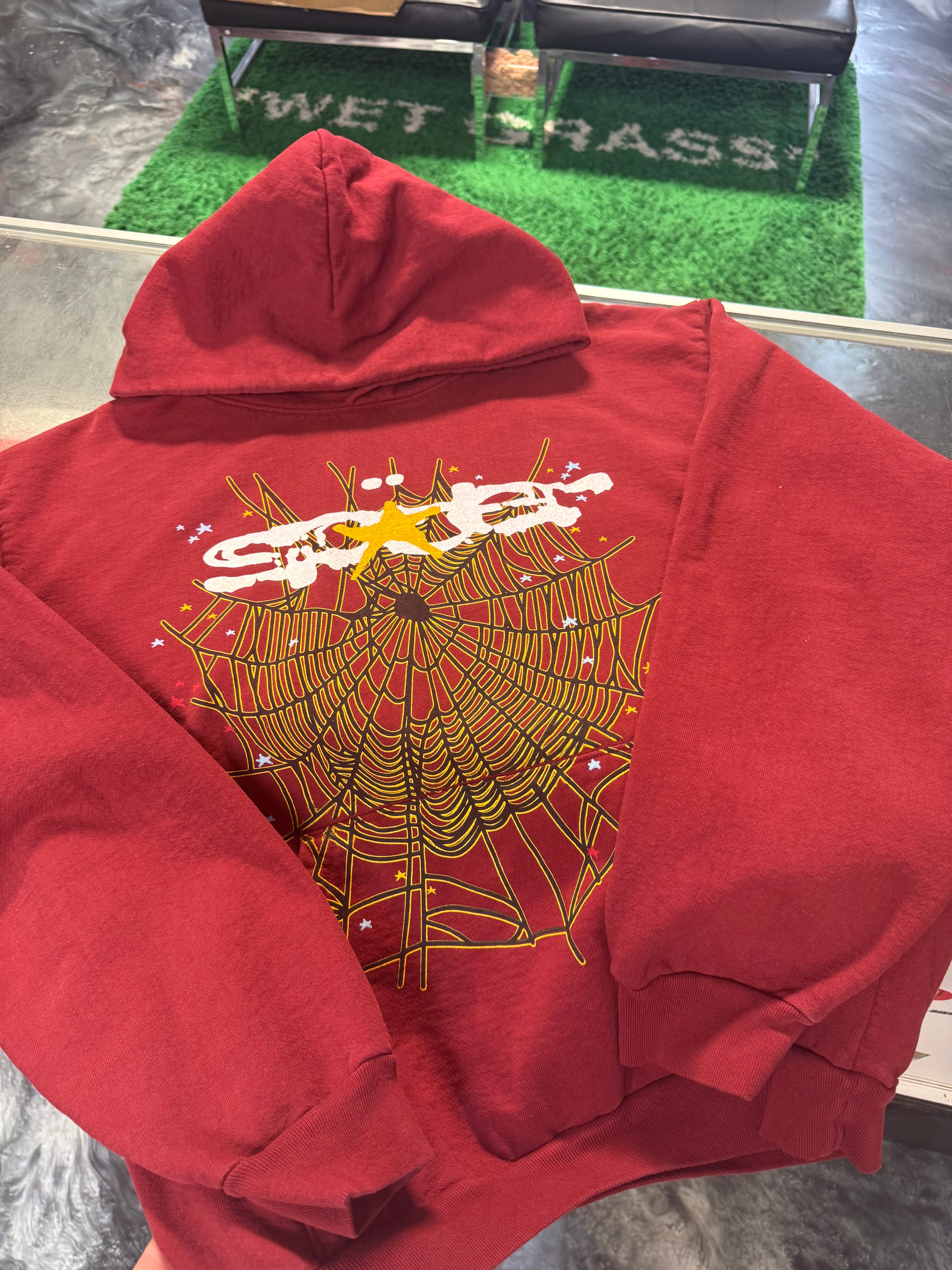 Size L Sp5der Classic Web Hoodie “Maroon”