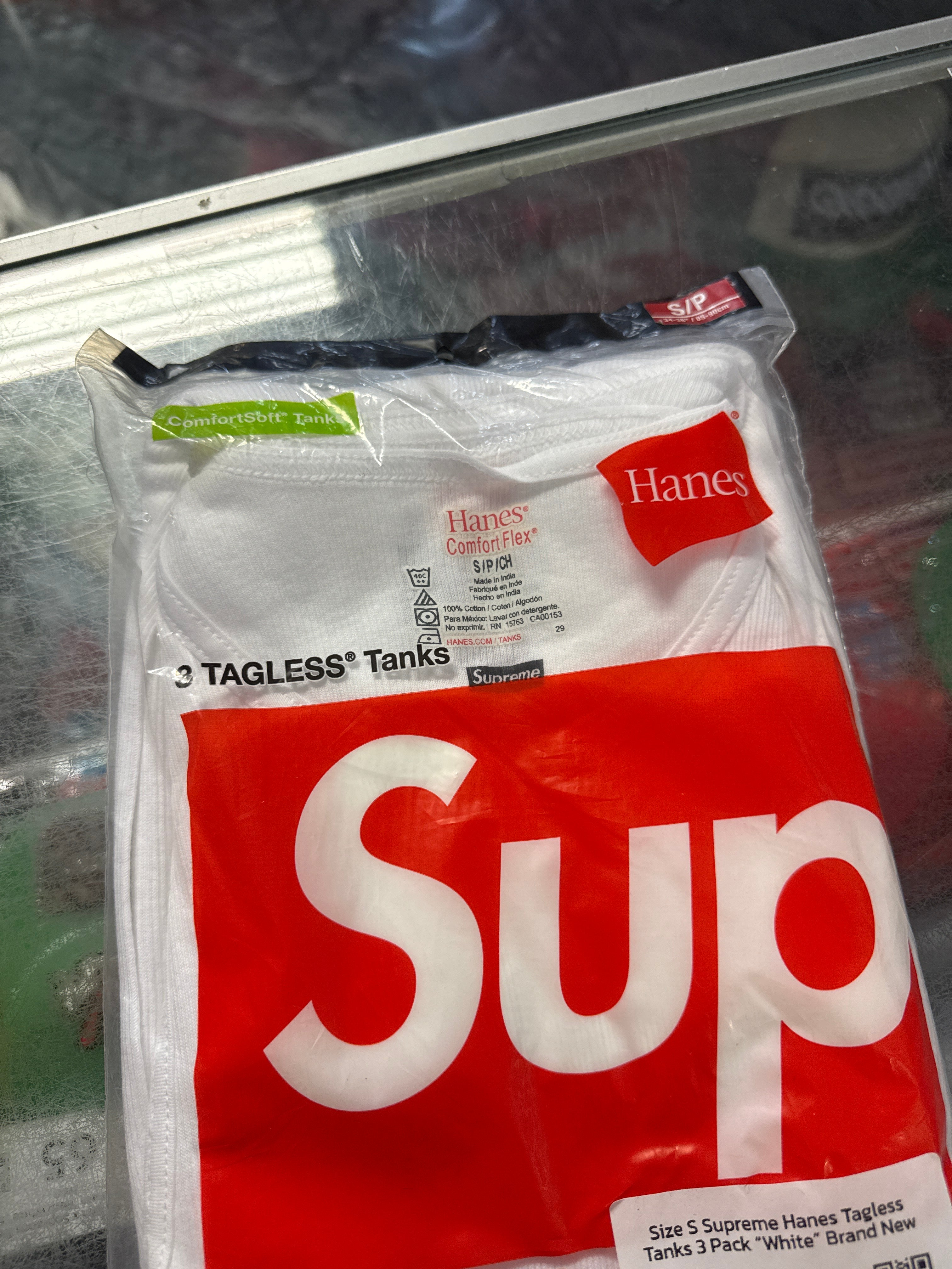 Size S Supreme Hanes Tagless Tanks 3 Pack “White” Brand New