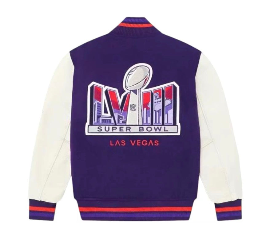 Size M OVO x NFL Superbowl LVII Varsity Jacket “Purple” Brand New (Retail $998)