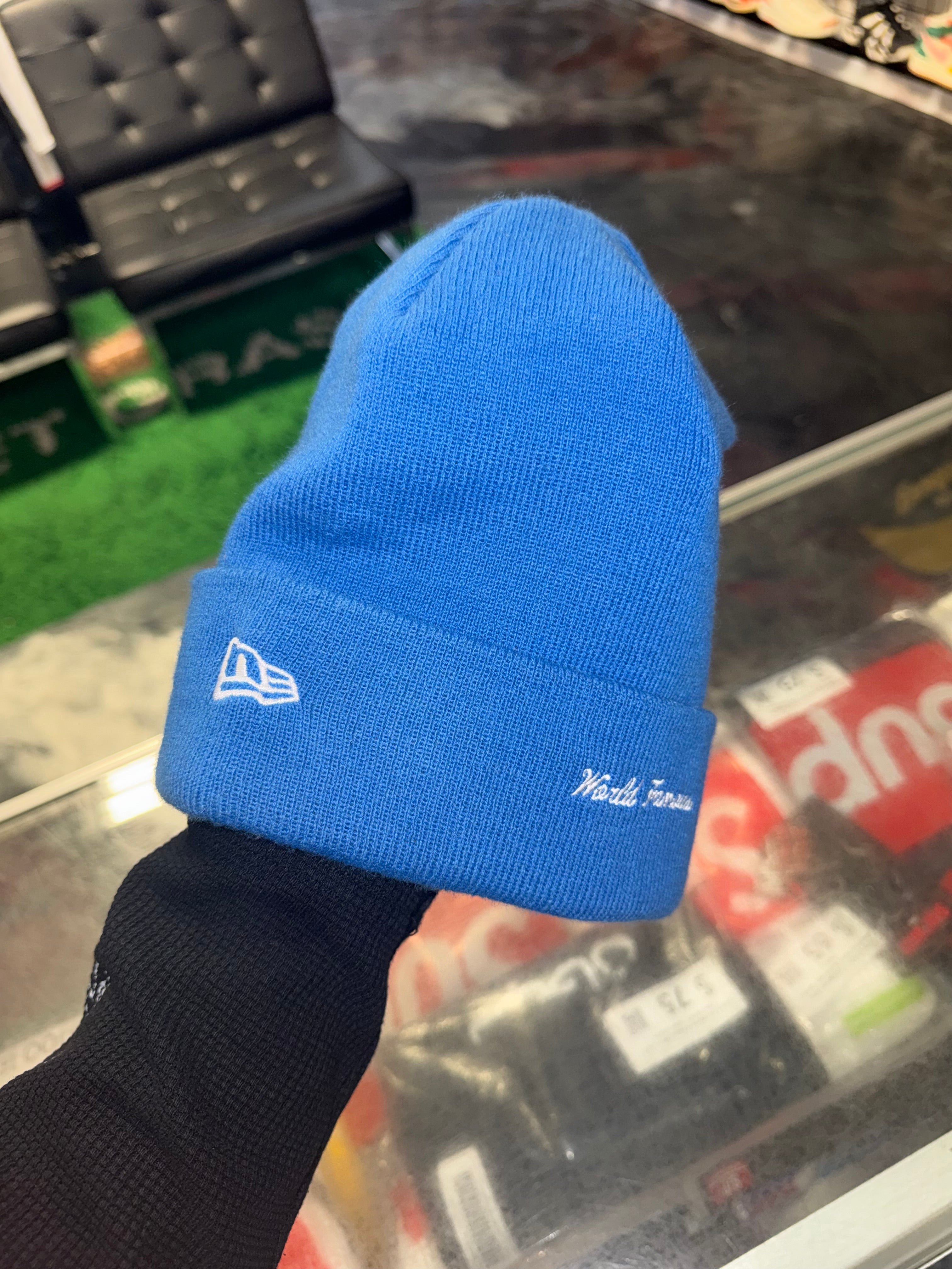 Size OS Supreme New Era Beanie “Blue/Red” Worn 1x – Direct Kicks