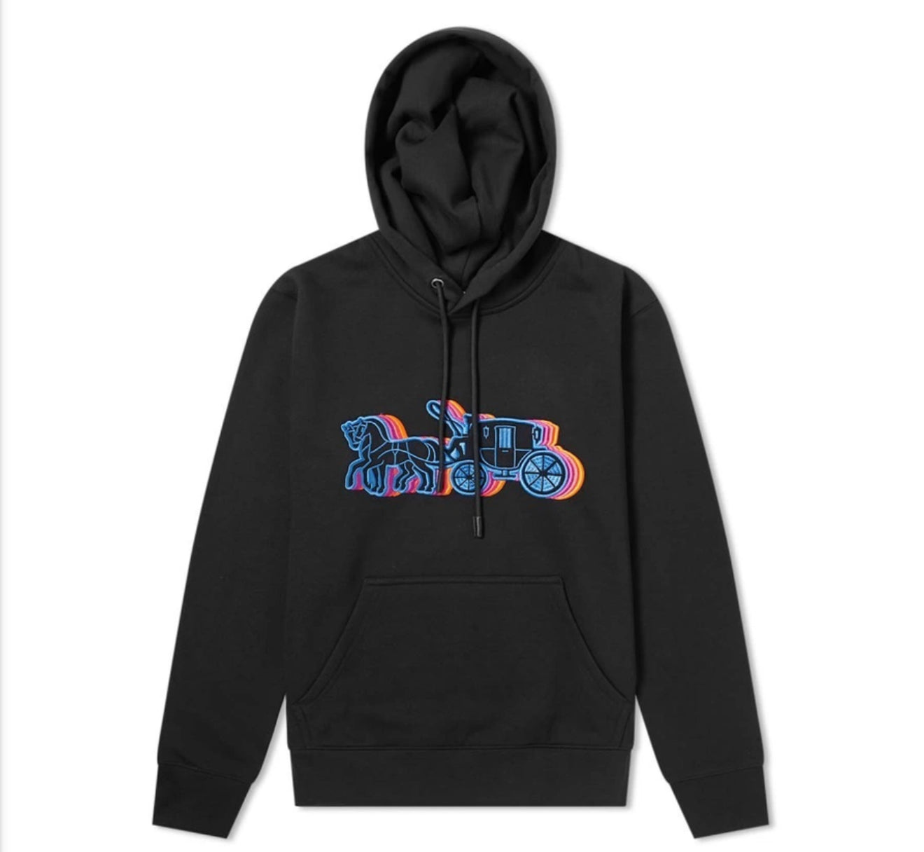 Size L Coach Embroidered Carriage Hoodie “Black/Multicolor”