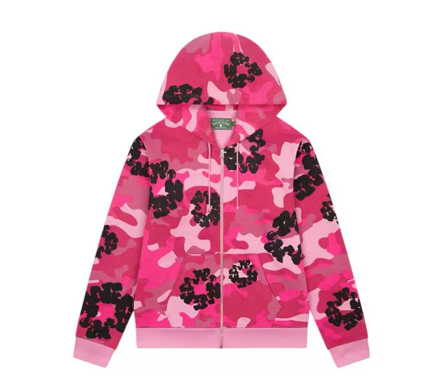 Size XL Denim Tears Cotton Wreath Zip Hoodie “Pink Camo” Brand New
