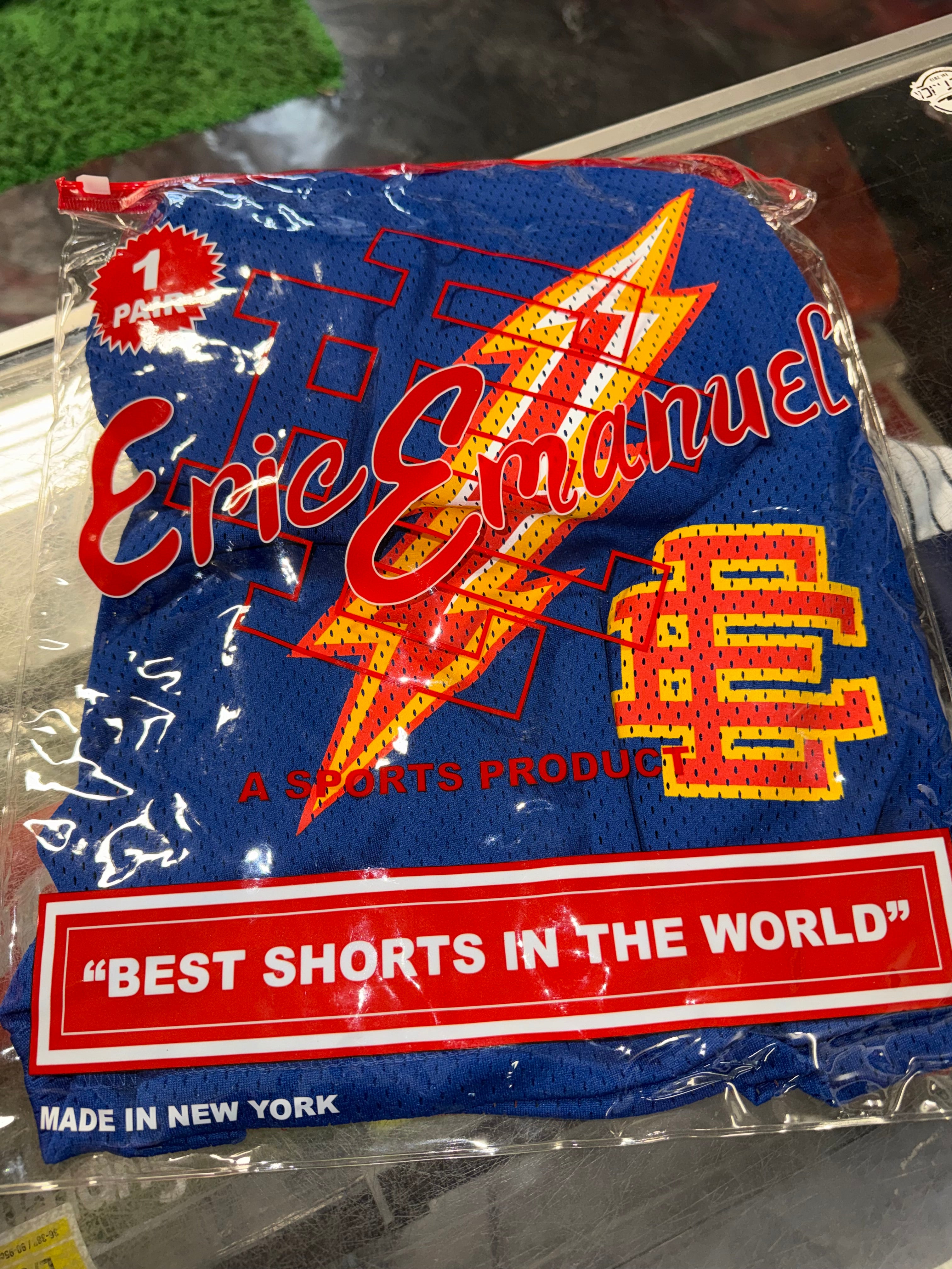 Size XXL Eric Emanuel EE Lightning Shorts “Blue/Red/Yellow” Brand New