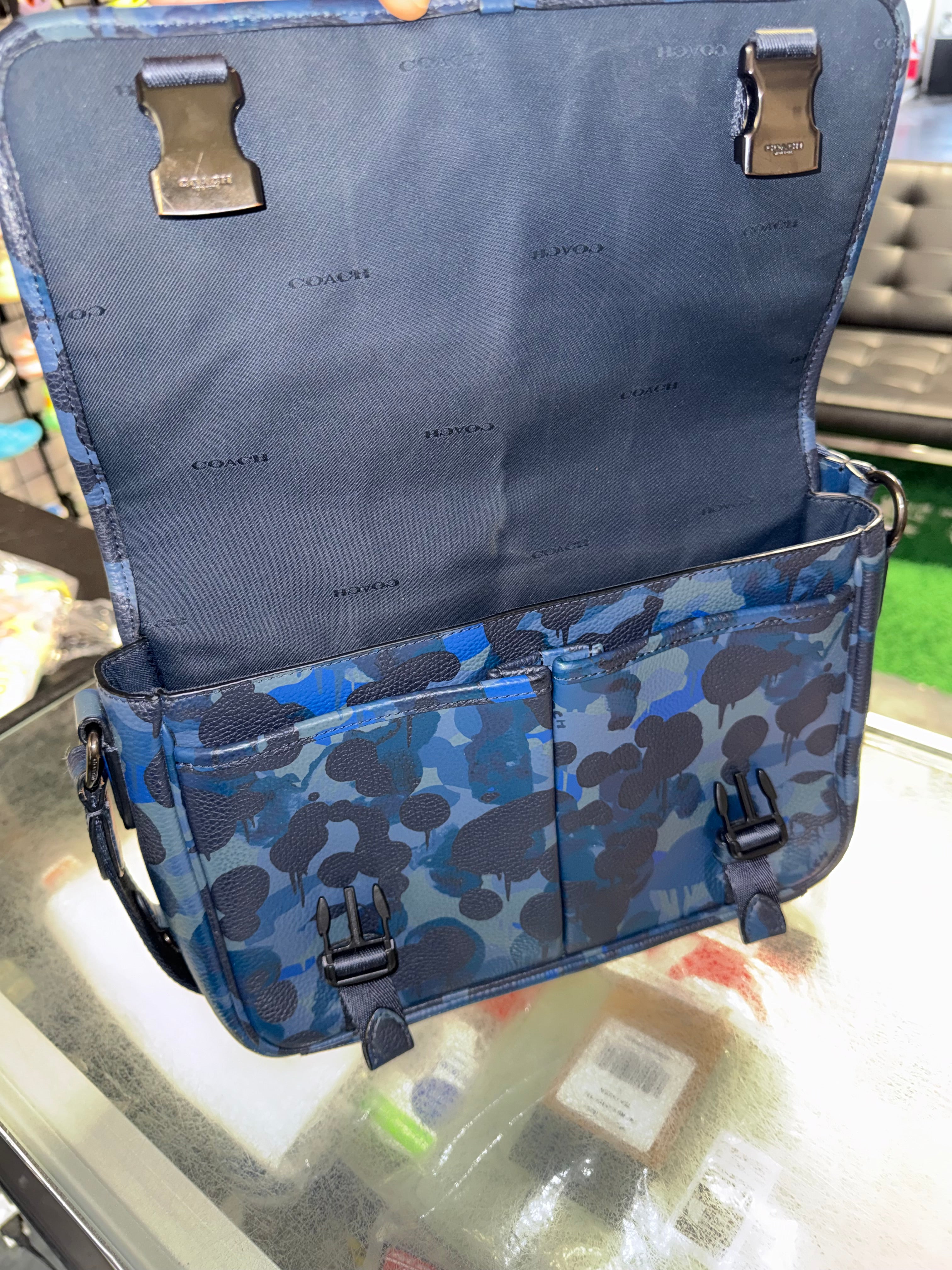 Size OS Coach Leatherwear Messenger Bag “Blue Camo”