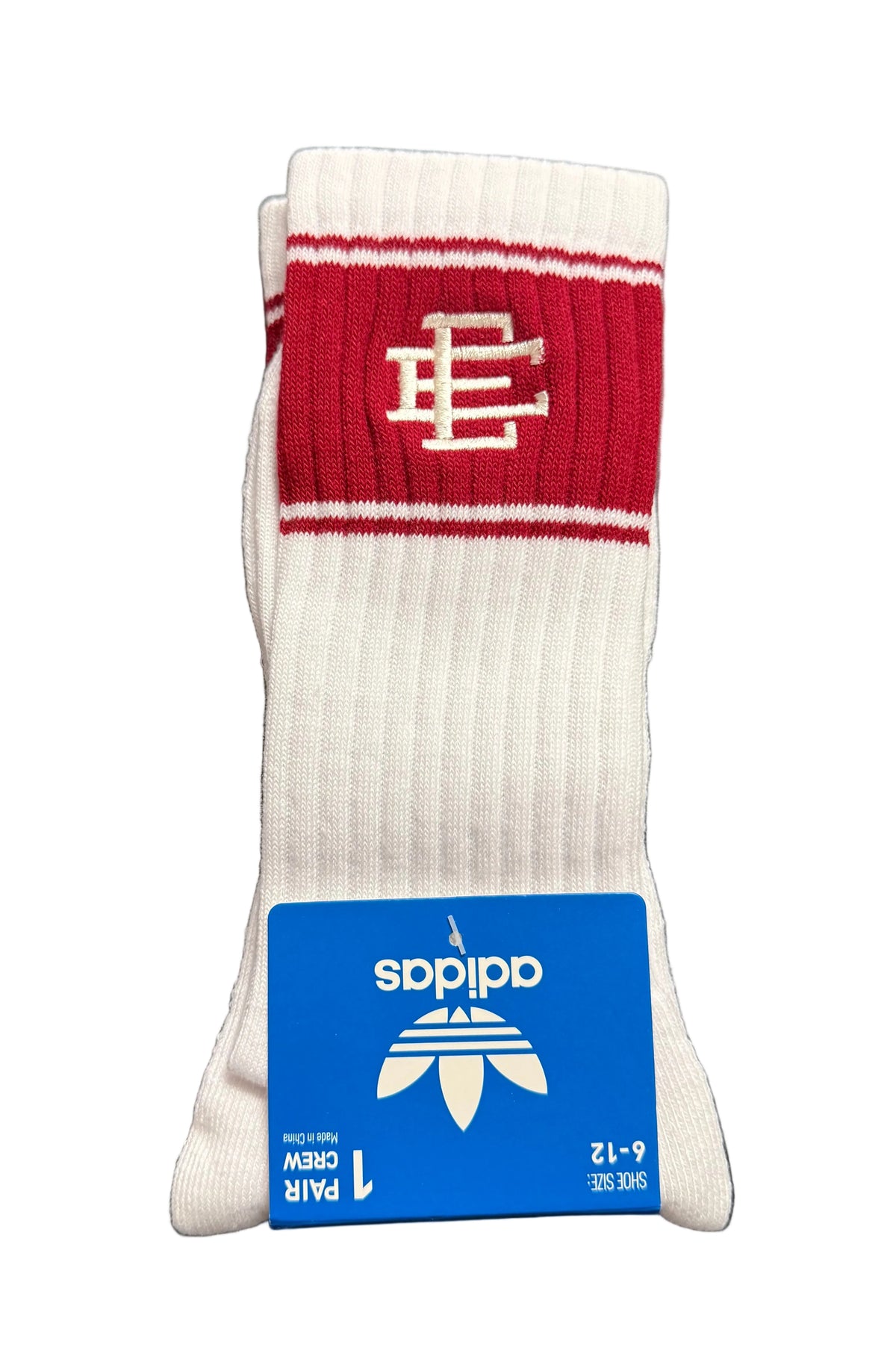 Size L (Fits 6-12) Eric Emanuel x Adidas EE Socks “White/Team Red” Brand New