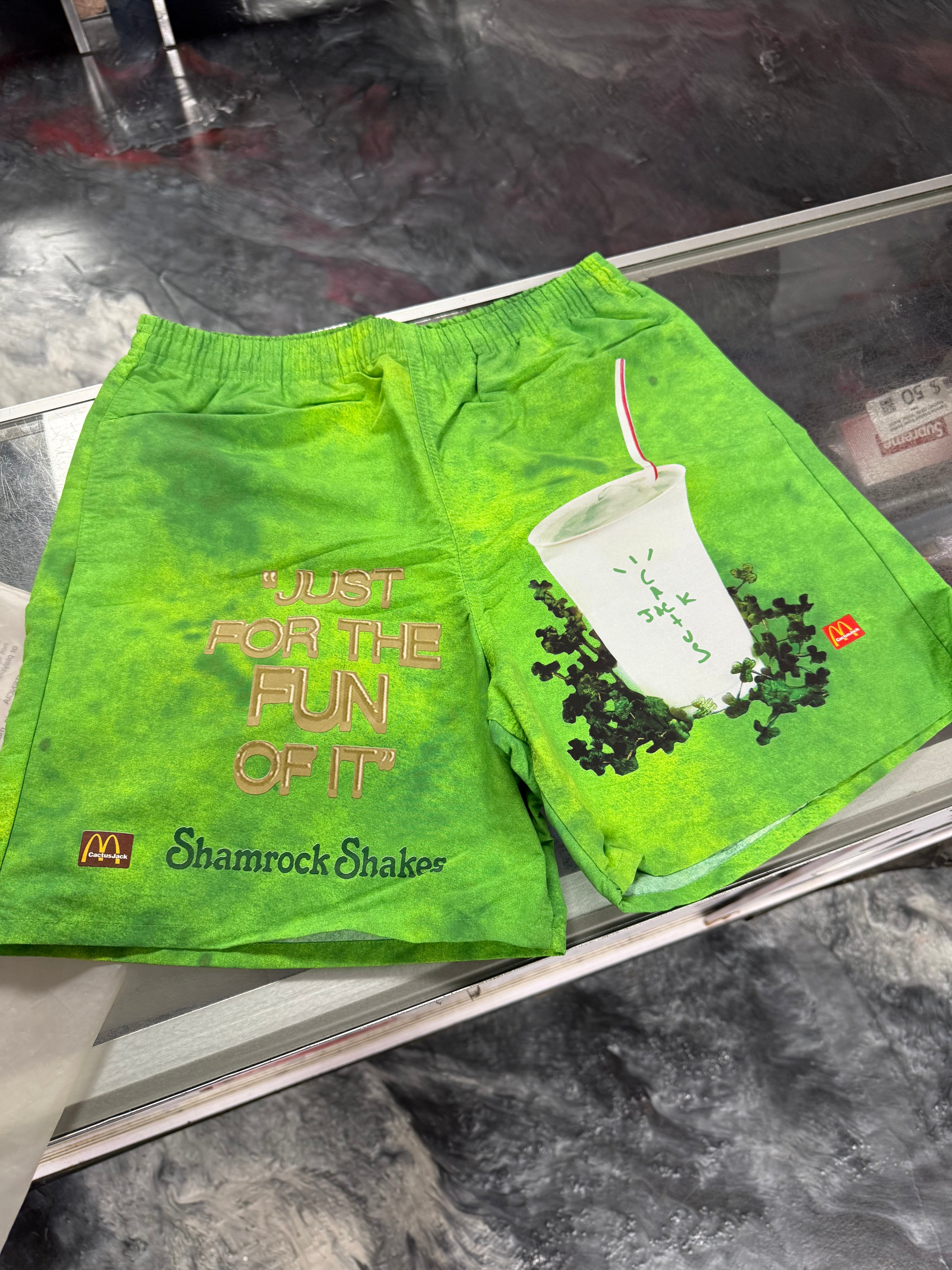 Size S (Fits M) Travis Scott x McDonald’s Shorts “Shamrock Shake” Brand New