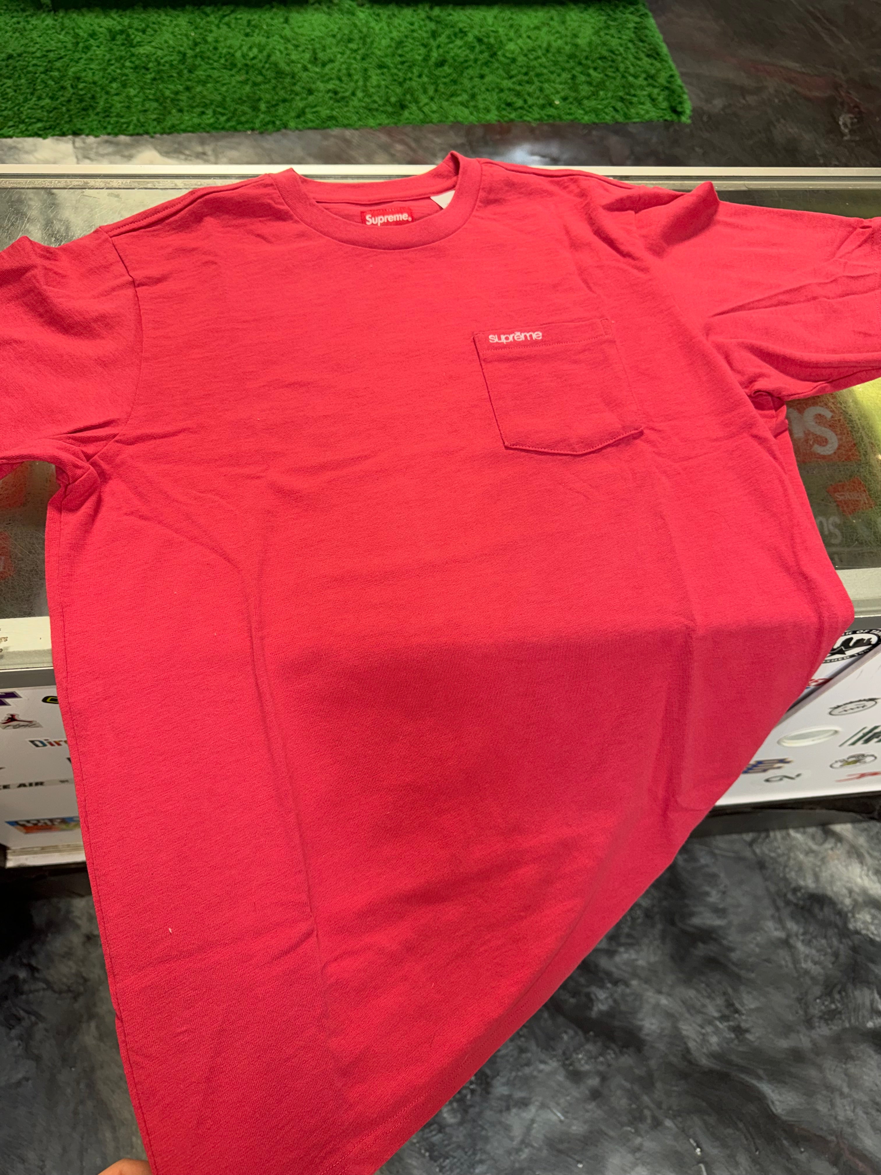 Size M Supreme Pocket Logo Tee “Red” Worn 1x