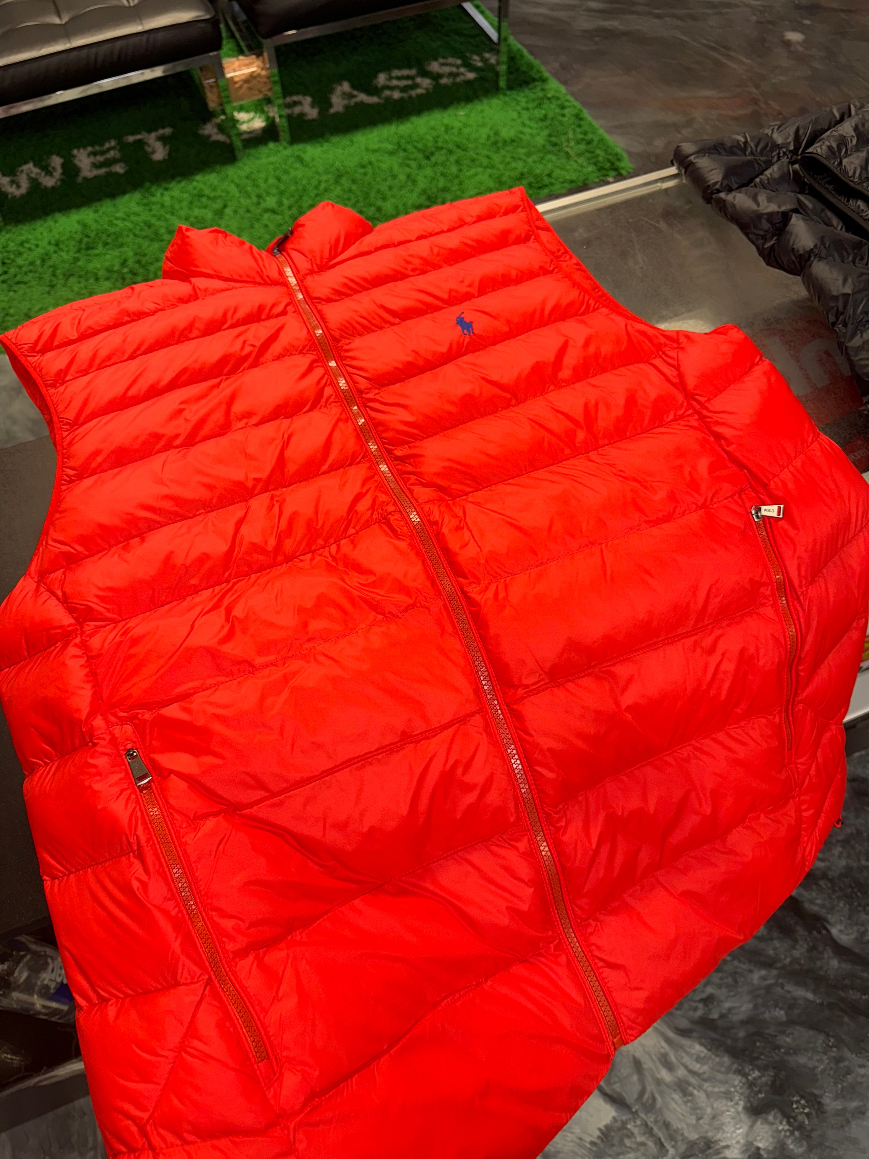 Size XL Polo Ralph Lauren Puffer Vest “Orange/Blue” Brand New