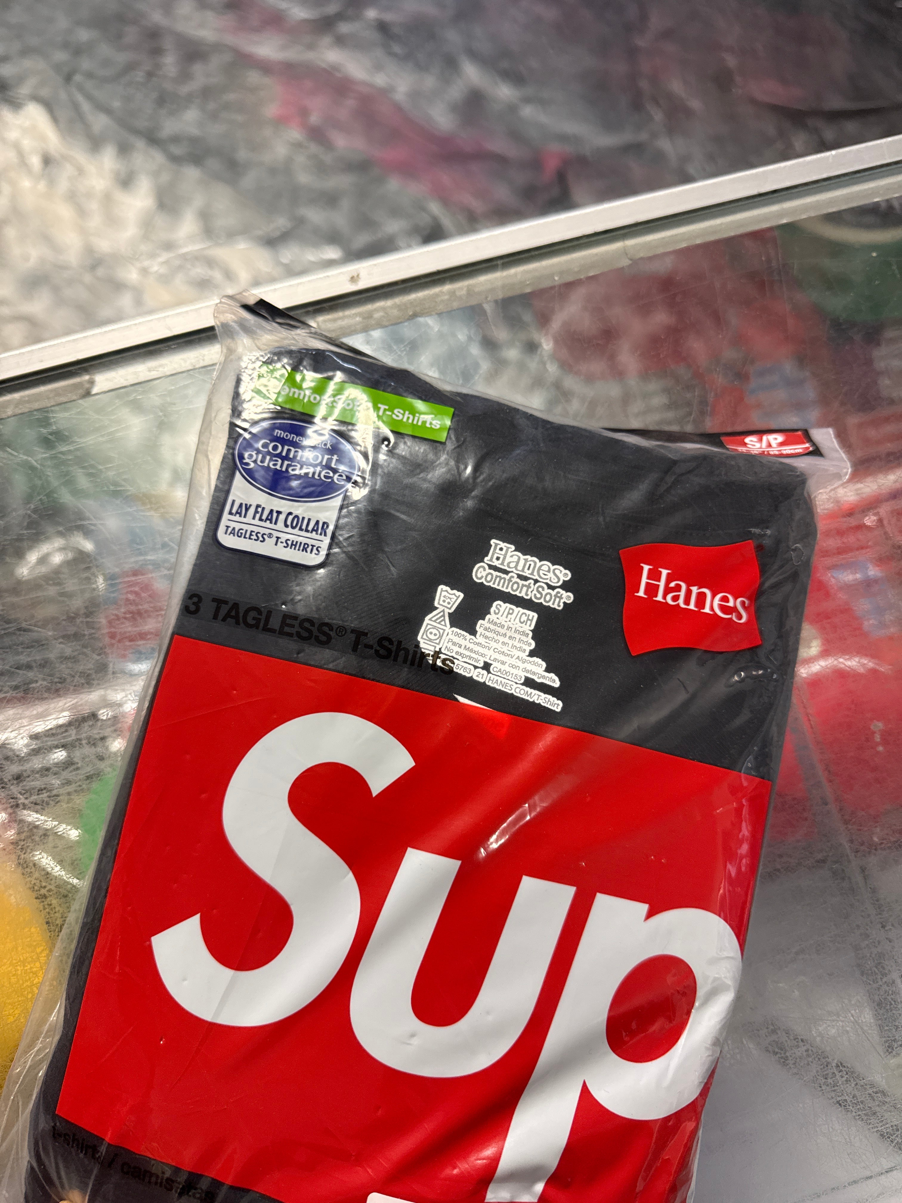 Size S Supreme Hanes Tagless Tees 3 Pack “Black” Brand New
