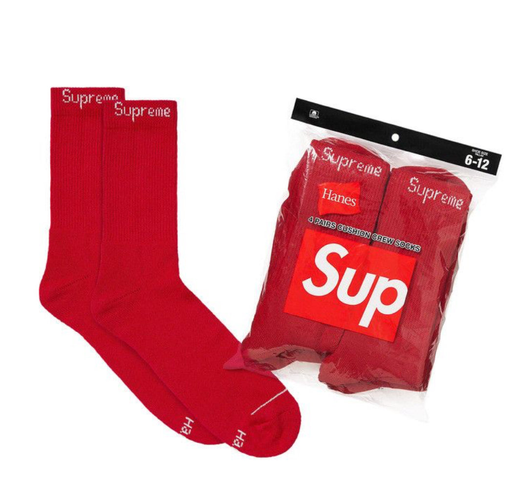 Size OS Supreme Hanes 4 Pack Socks “Red” Brand New