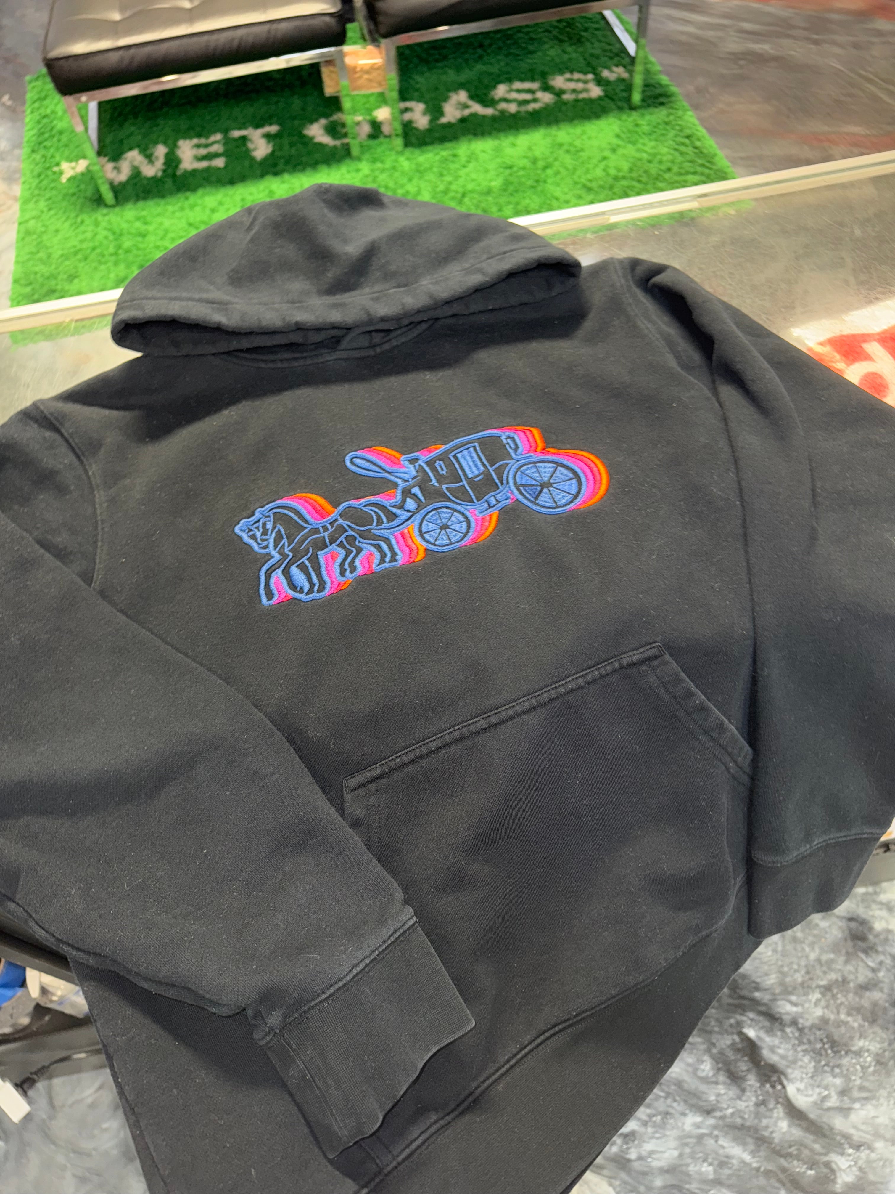 Size L Coach Embroidered Carriage Hoodie “Black/Multicolor”