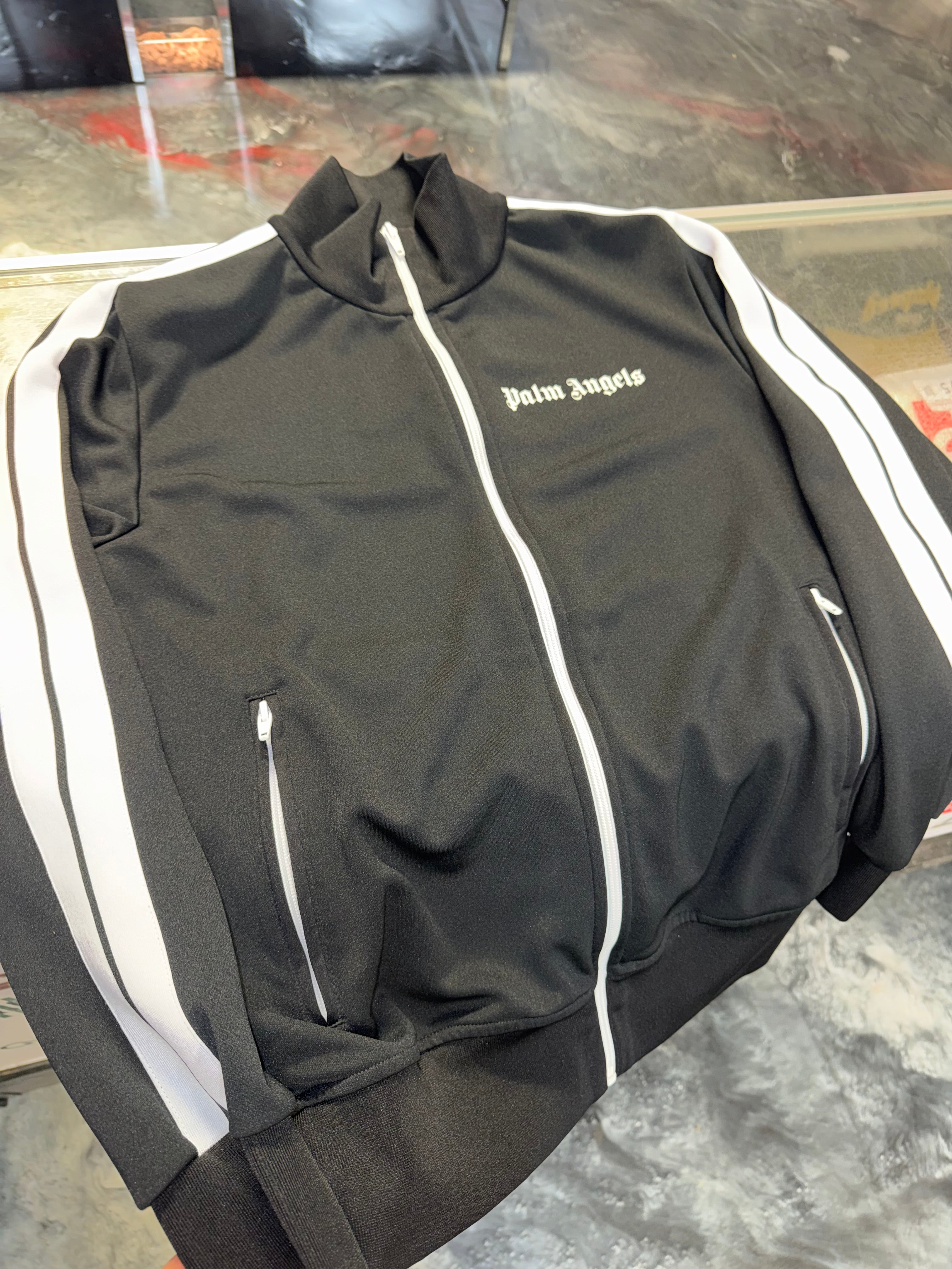 Size L (Fits M) Palm Angels Classic Track Zip Up “Black/White
