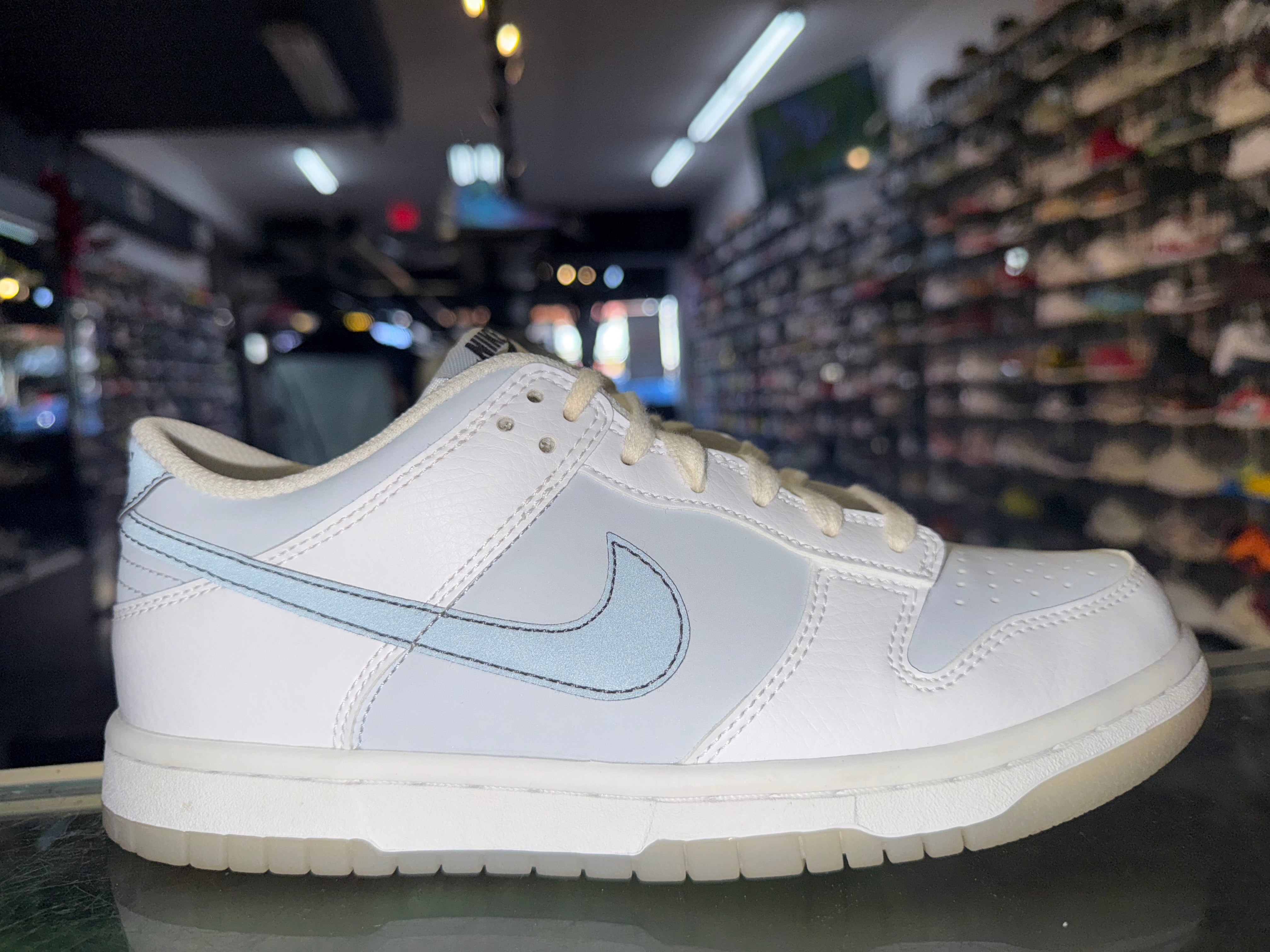 Size 5.5y Dunk Low "Reflective Swoosh White"
