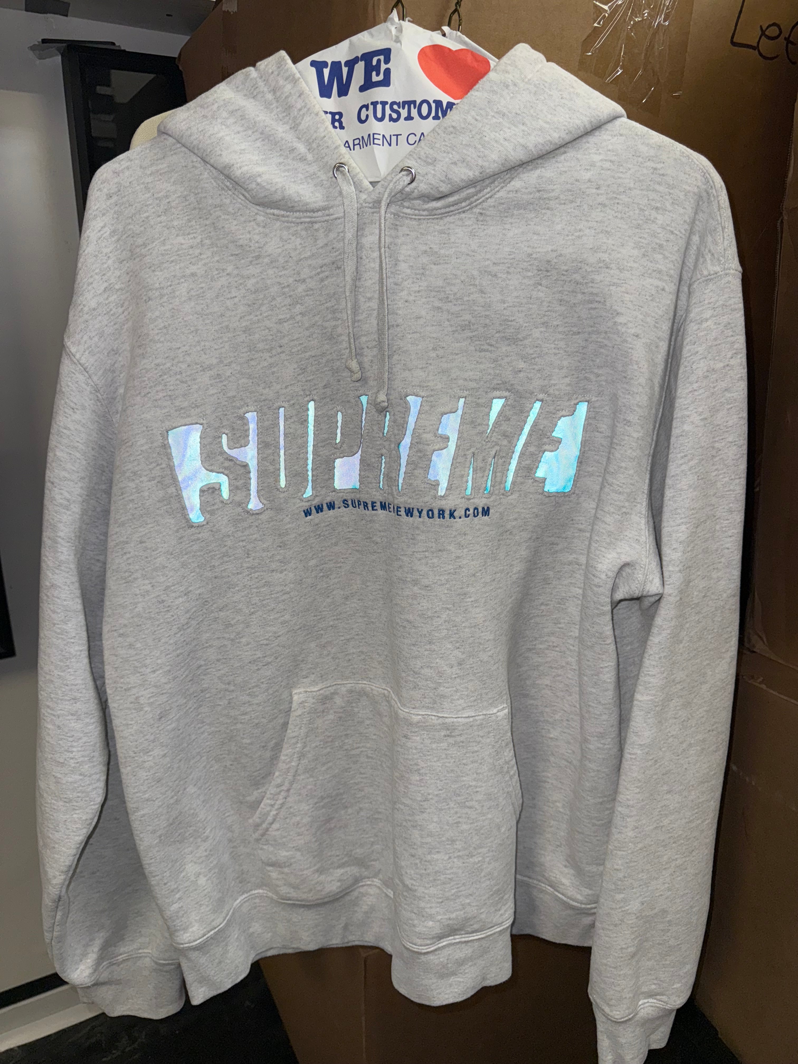Size L Supreme Cutout Reflective Logo Hoodie “Grey”