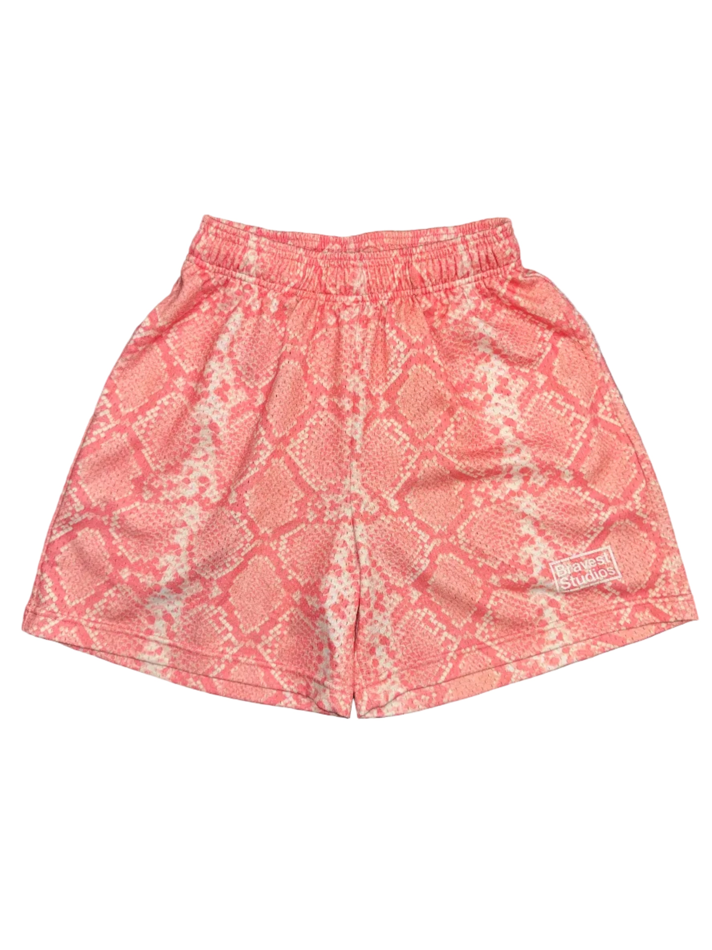 Size M (Fits S) Bravest Studios Mesh Shorts “Pink Snakeskin”