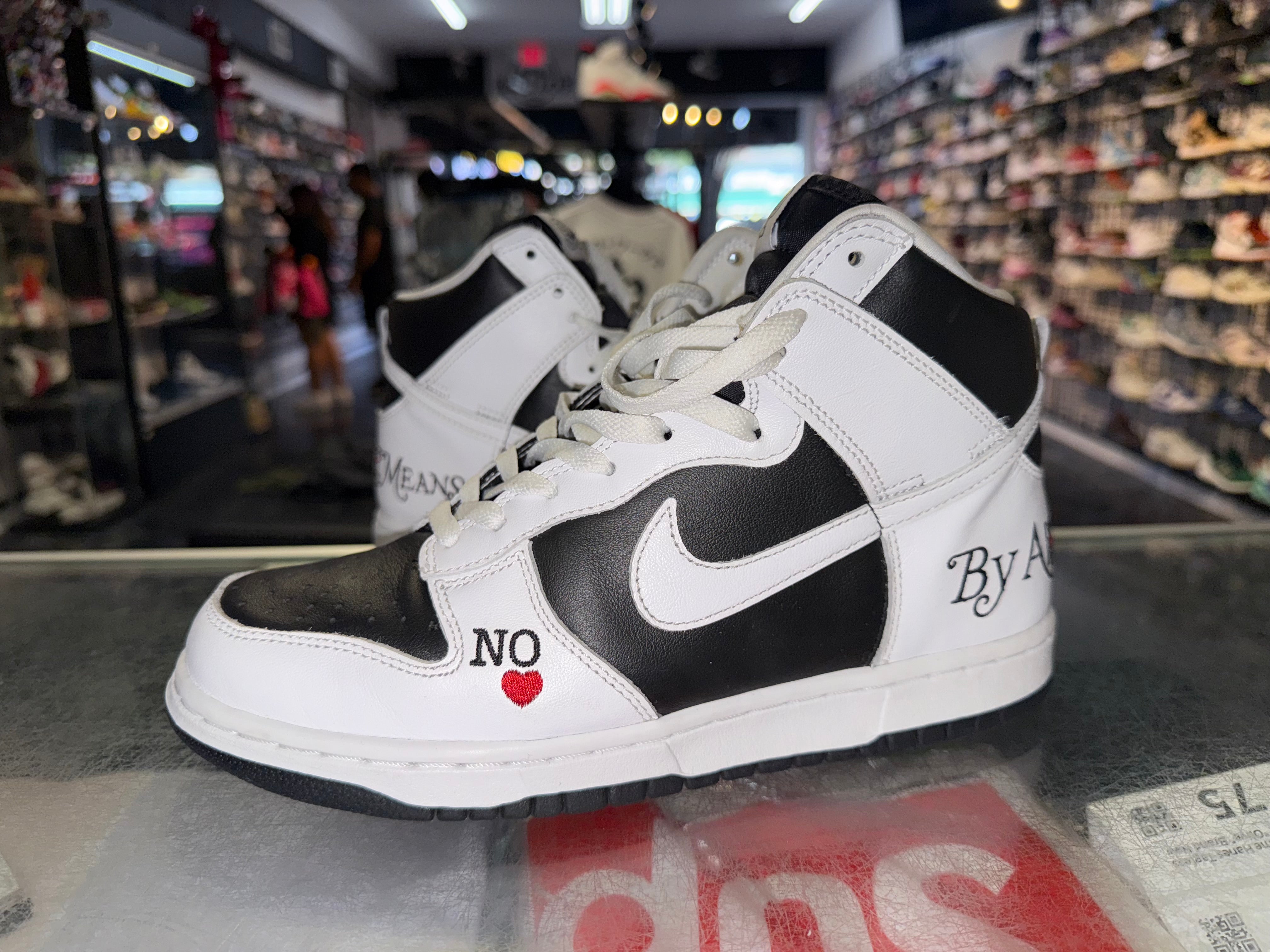 Size 8 Dunk High SB Supreme "By Any Means Black"