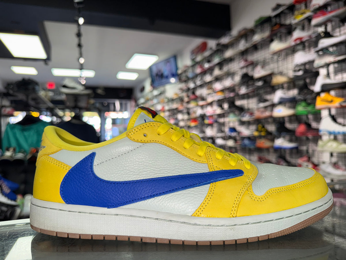 Air Jordan 1 Low Travis Scott Canary sneaker, pre-owned, size 11.5 (13W)