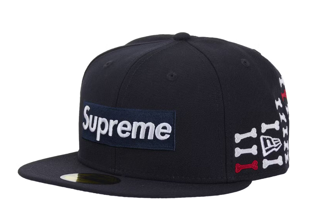 Size 7 5/8 Supreme Bones Box Logo Fitted Hat “Navy” Brand New