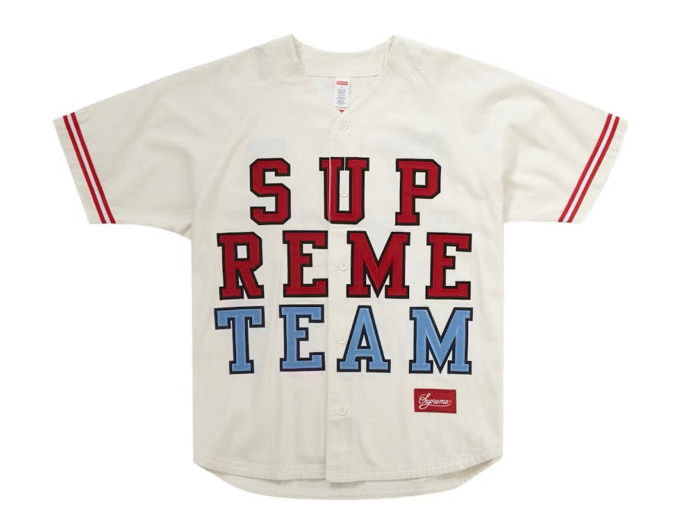 Size XL Supreme Denim Baseball Jersey “White”