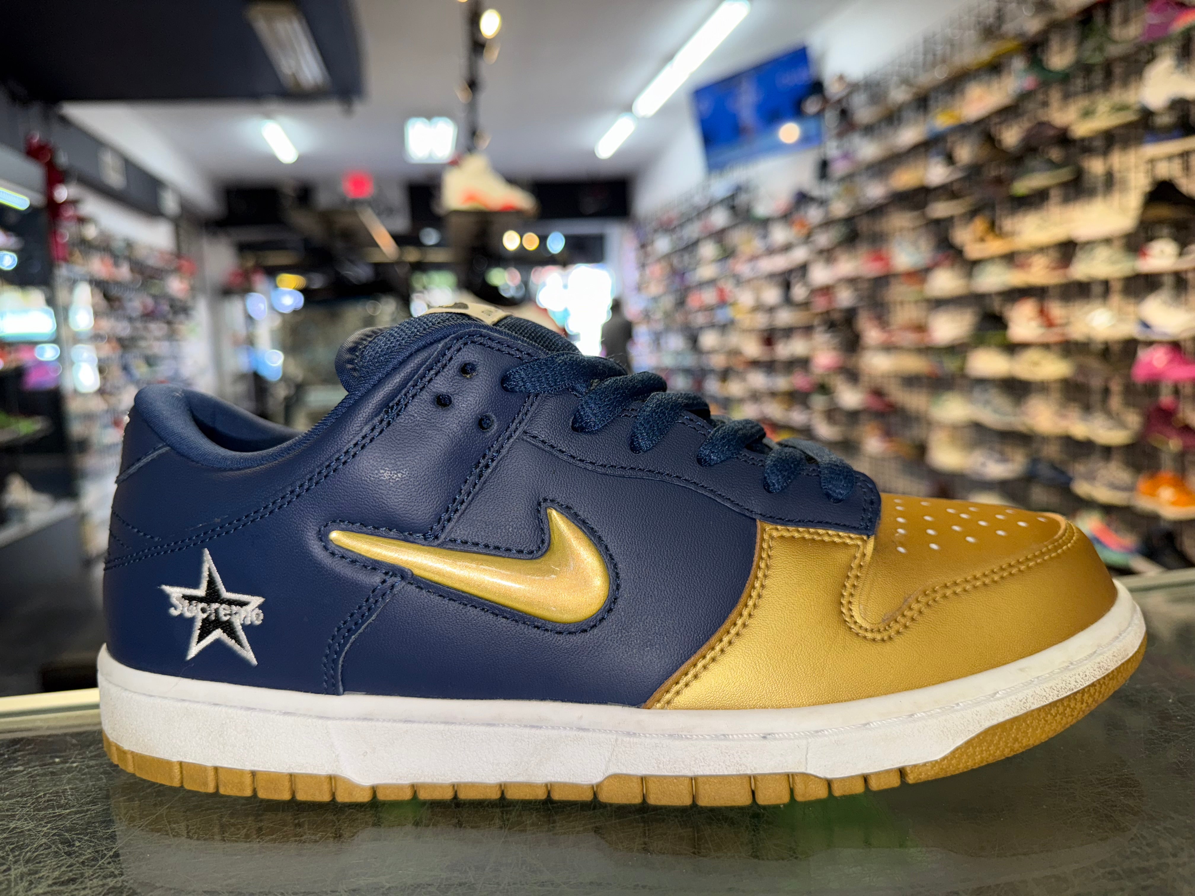 Size 9.5 Dunk Low SB Supreme "Jewel Swoosh Gold"