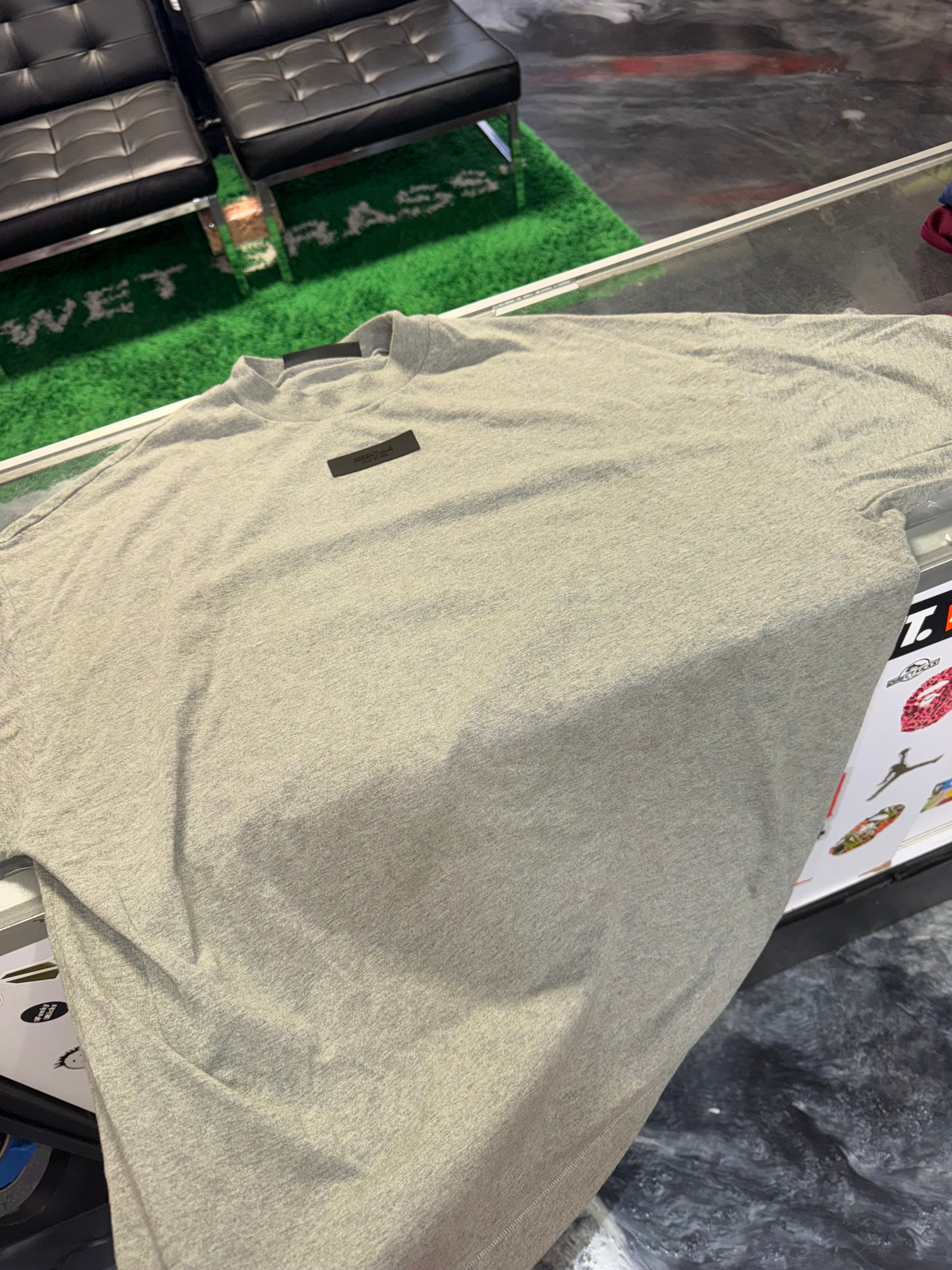 Size S (Fits L) Essentials FOG Jersey Tee “Heather Grey”