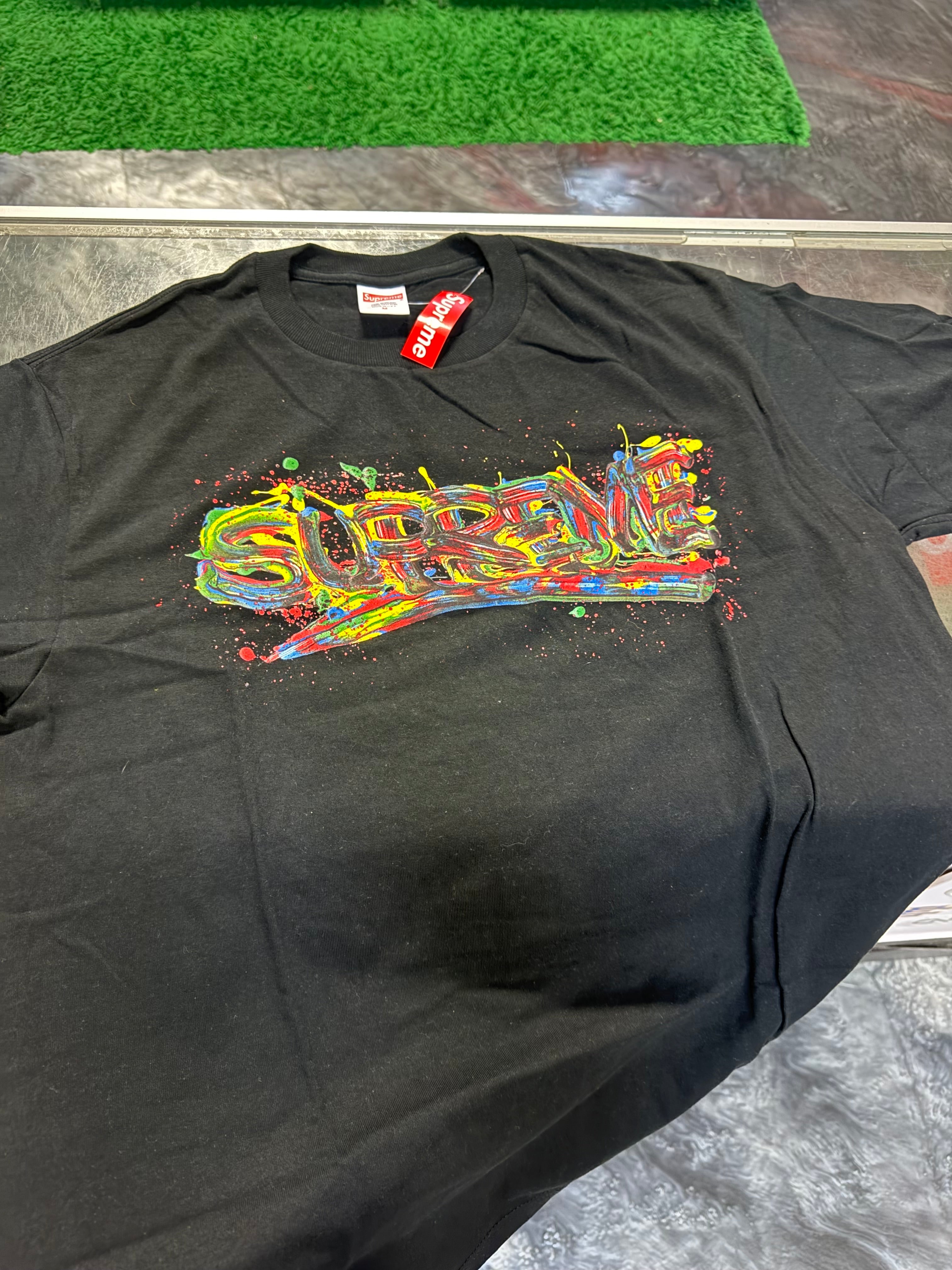 Size M Supreme Paint Logo Tee “Black” Brand New