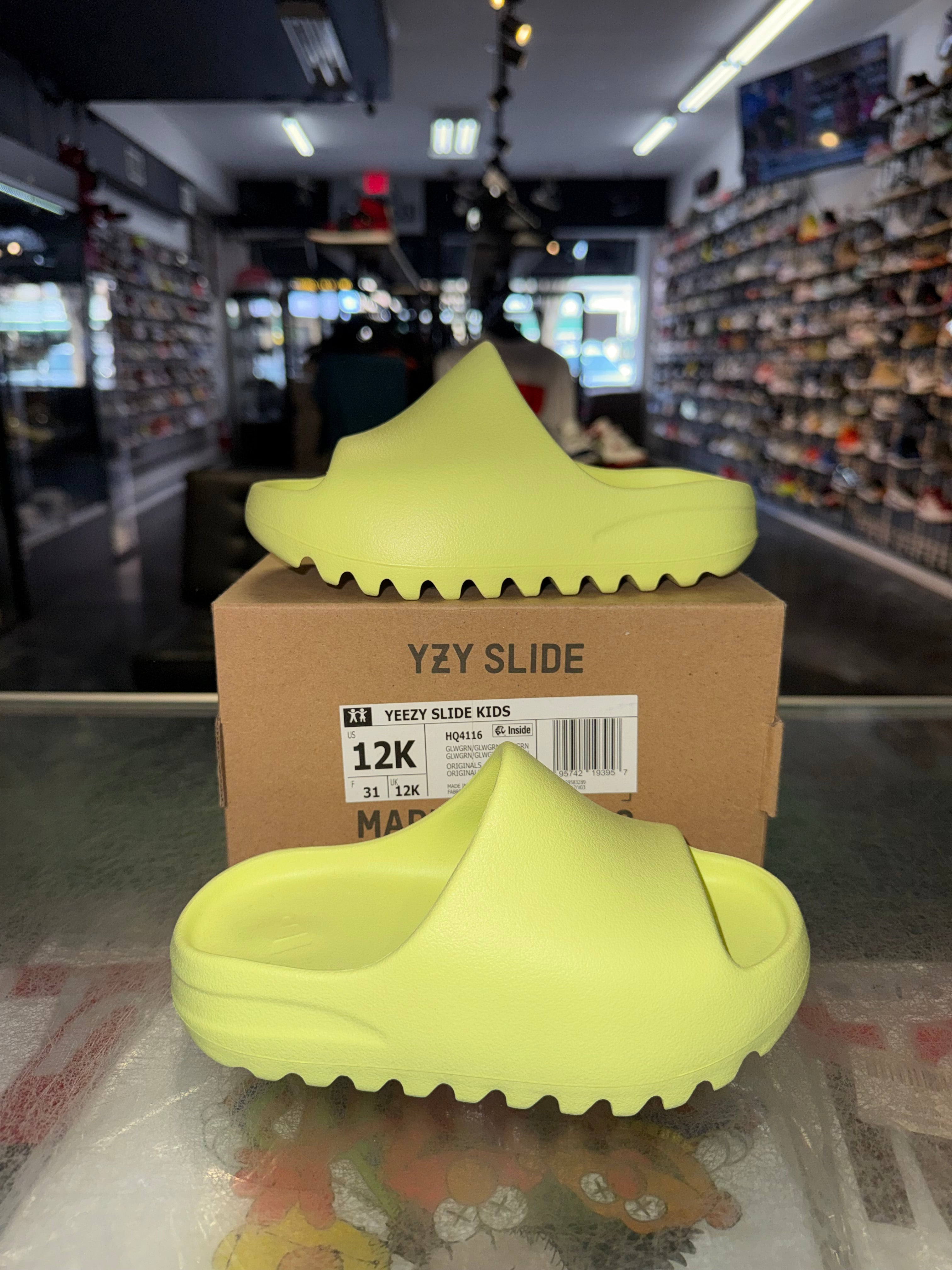 Size 12K Yeezy Slide "Glow Green" Brand New (PS)