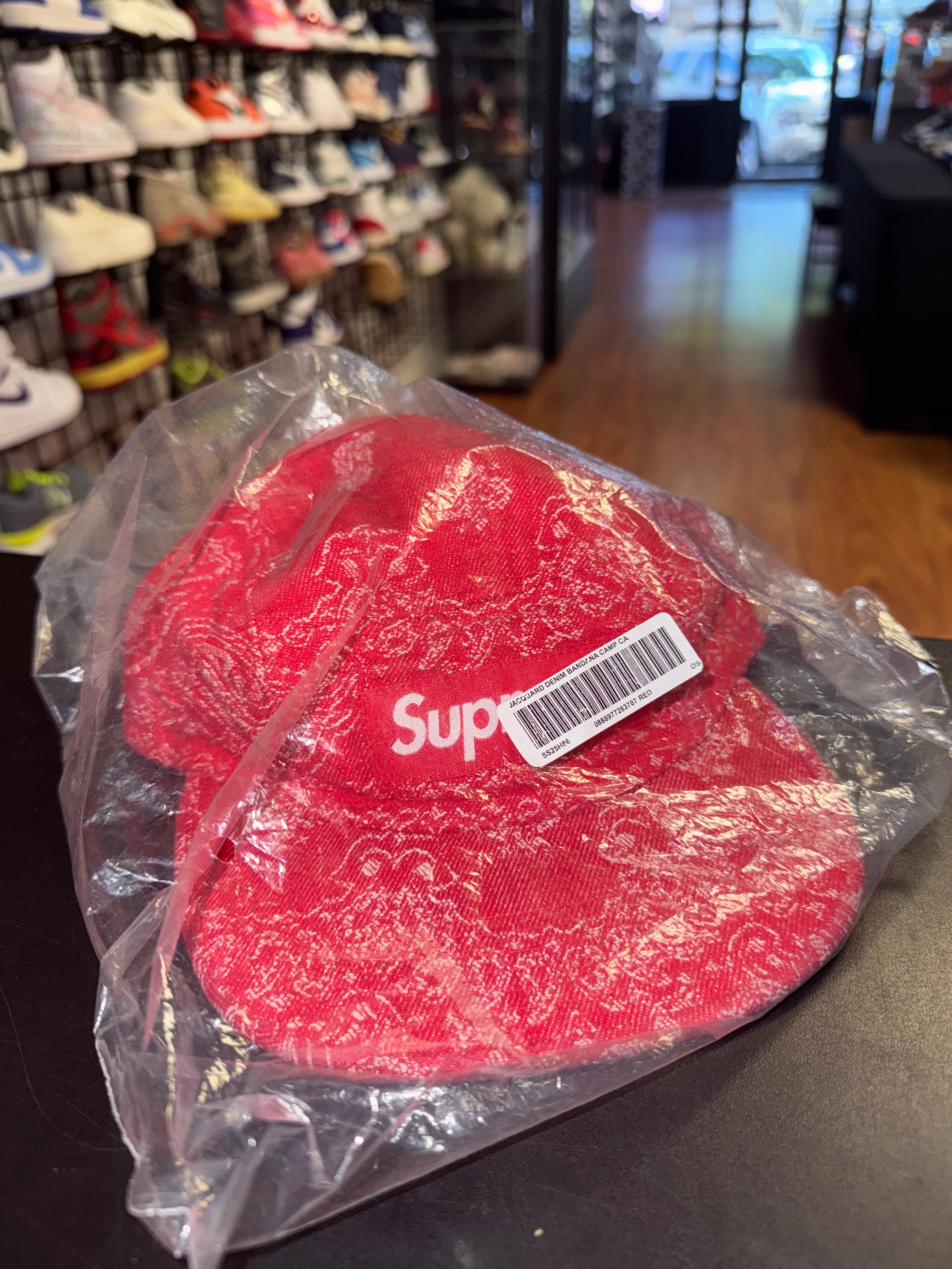 Size OS Supreme Denim Jacquard Hat “Red” Brand New