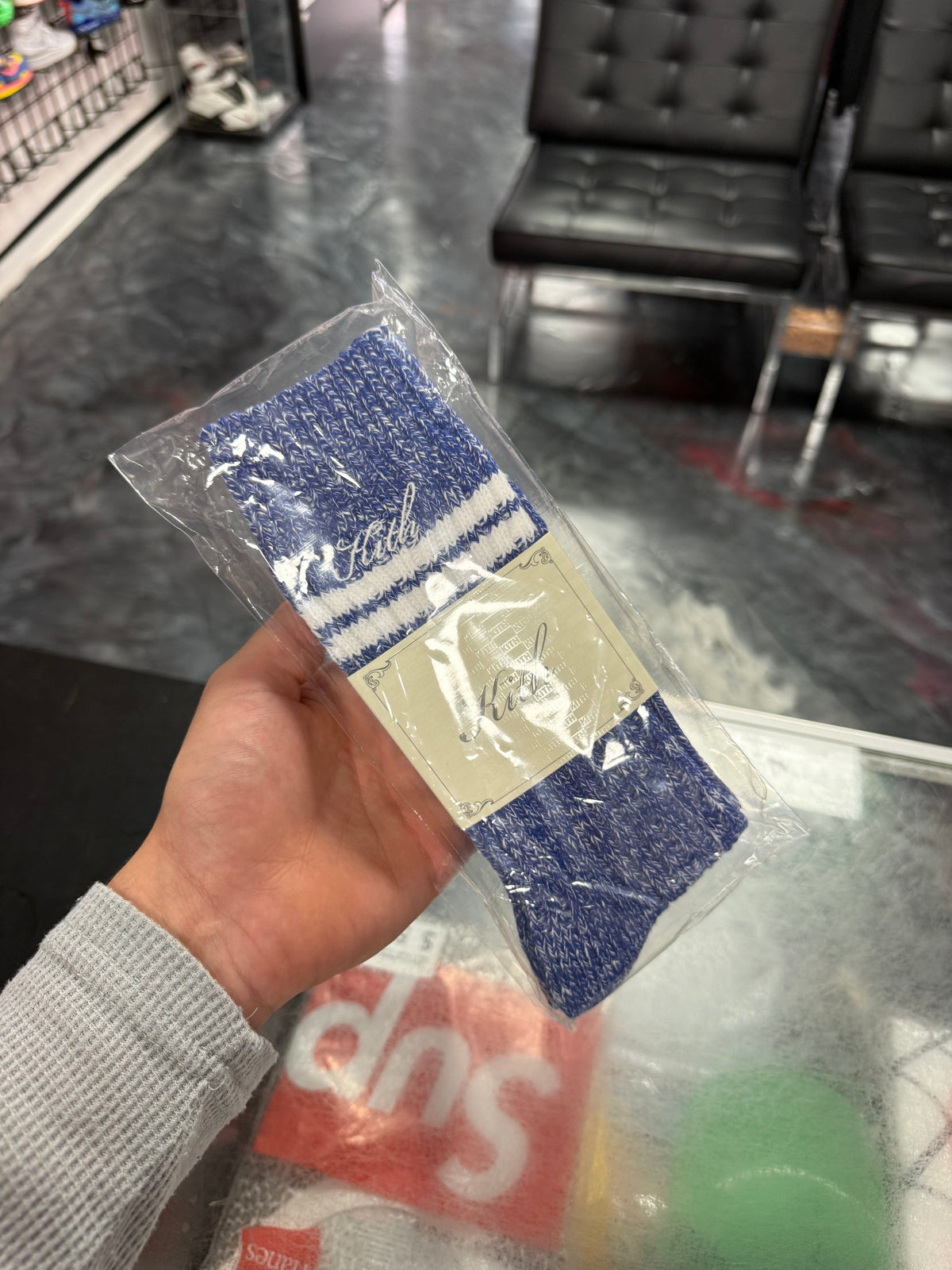 Size OS Kith Marbled Crew Sock (1 Pair) “Blue” Brand New