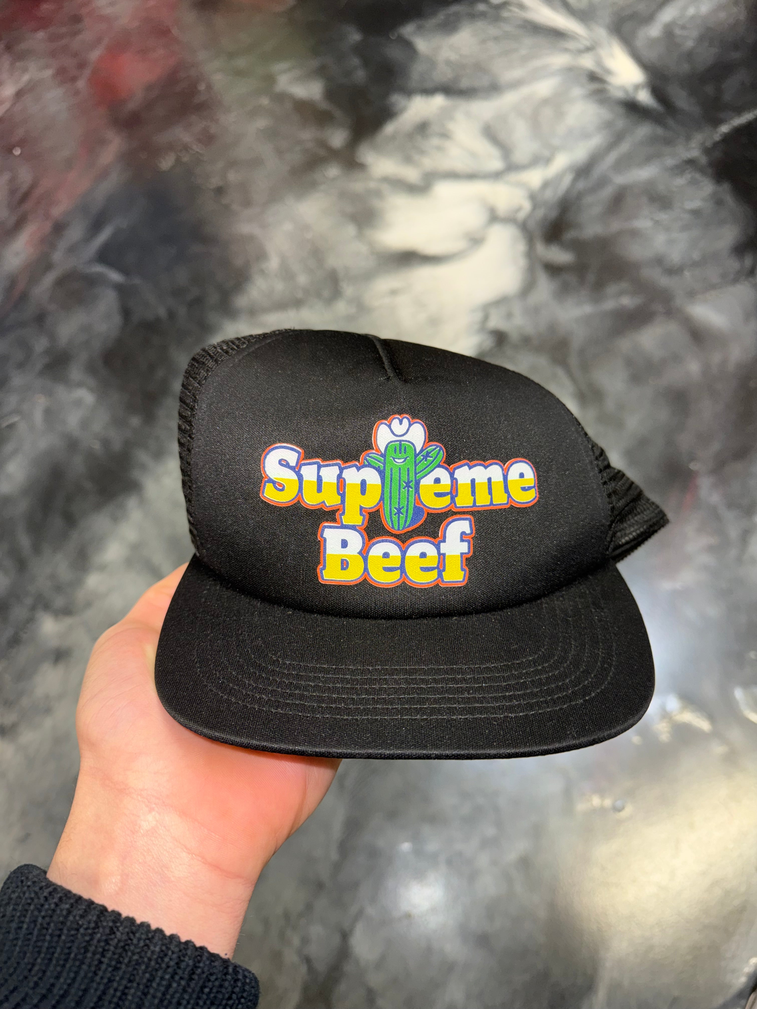 Size OS Supreme Beef Trucker Hat “Black”