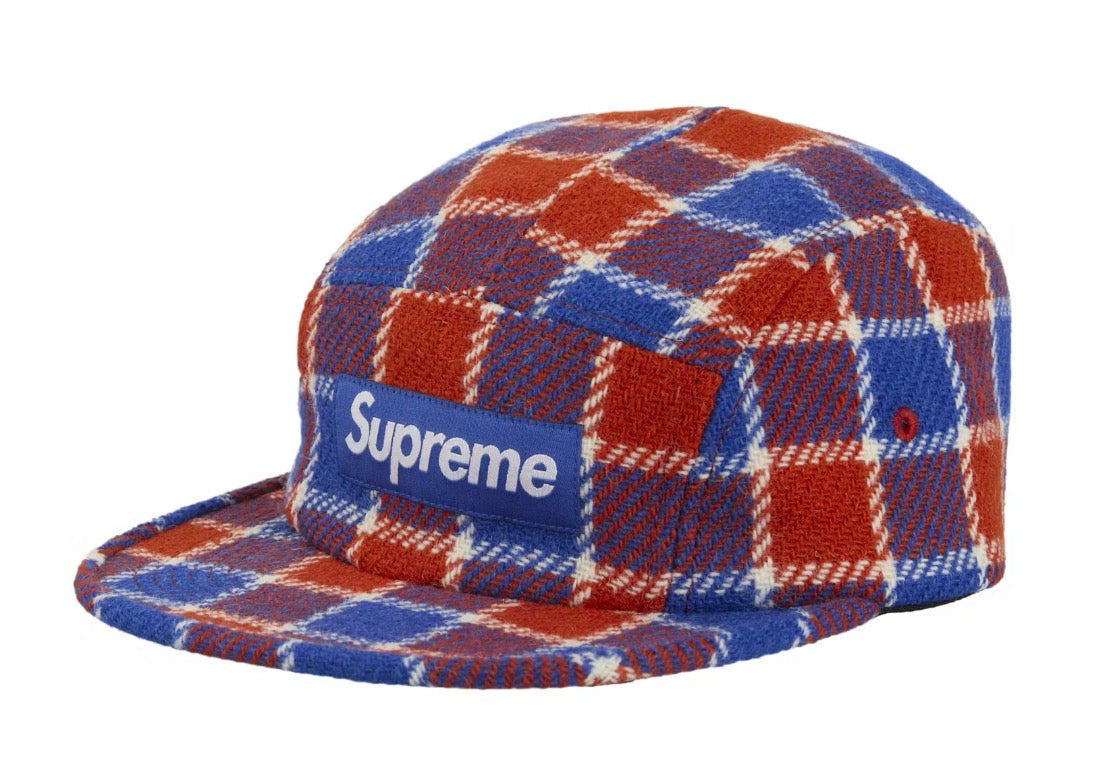 Size OS Supreme Harris Tweed Camp Hat “Blue/Red” Brand New Size OS Supreme Harris Tweed Camp Hat “Blue/Red” Brand New