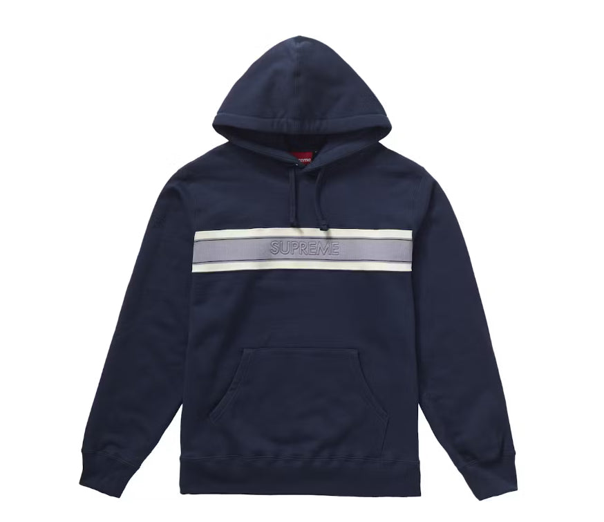 Size M Supreme Striped Logo Hoodie “Navy”