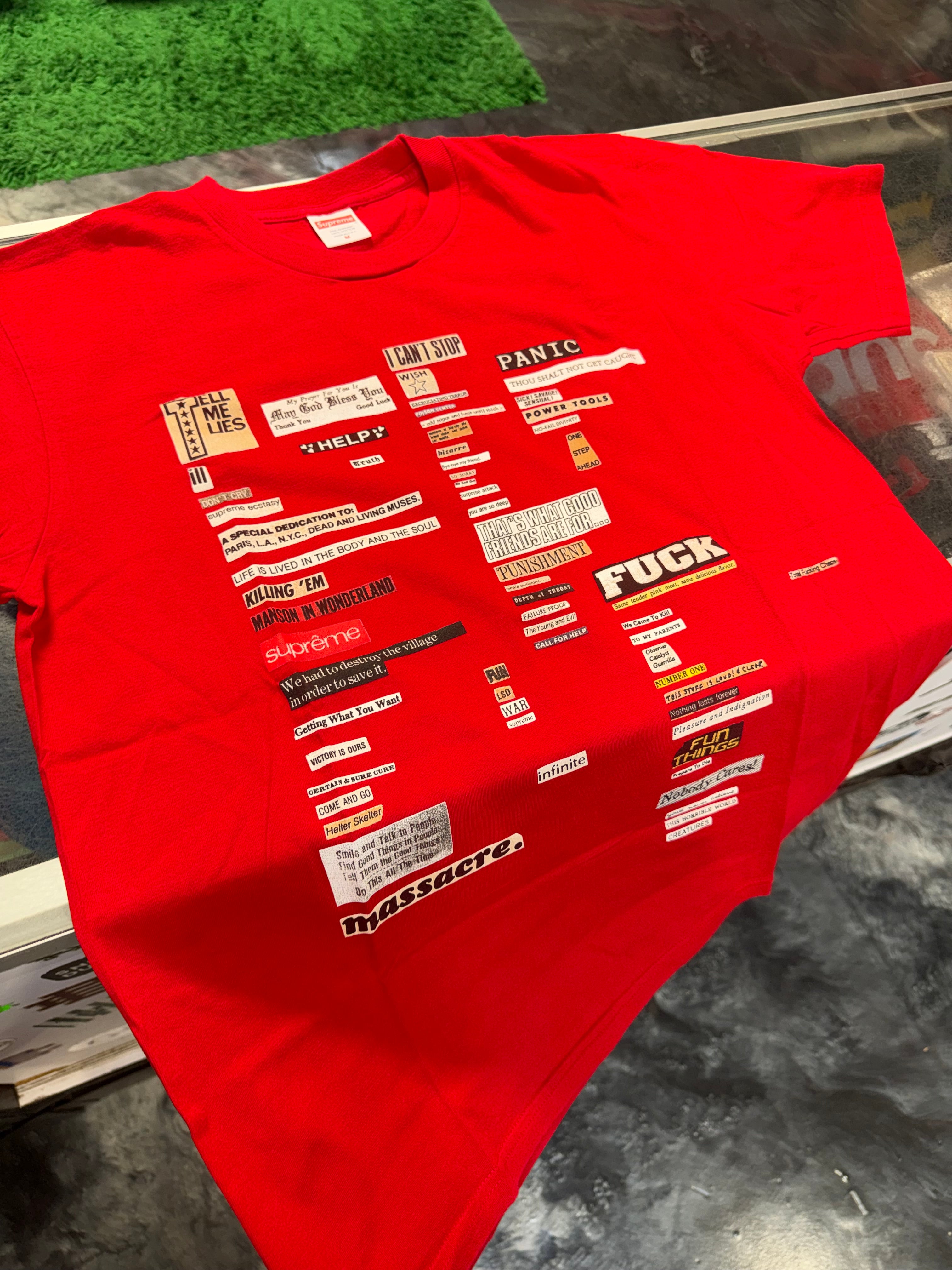 Size M Supreme Cutouts Tee FW18 “Red” Worn 1x