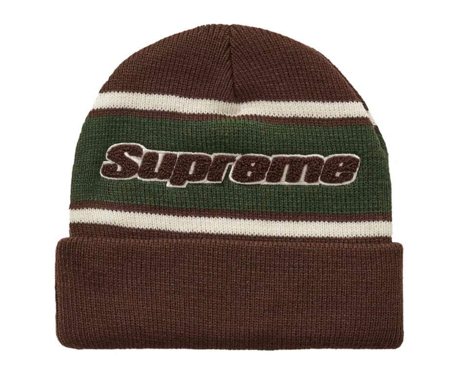Size OS Supreme Chenille Stripe Beanie (FW19) “Brown” Brand New