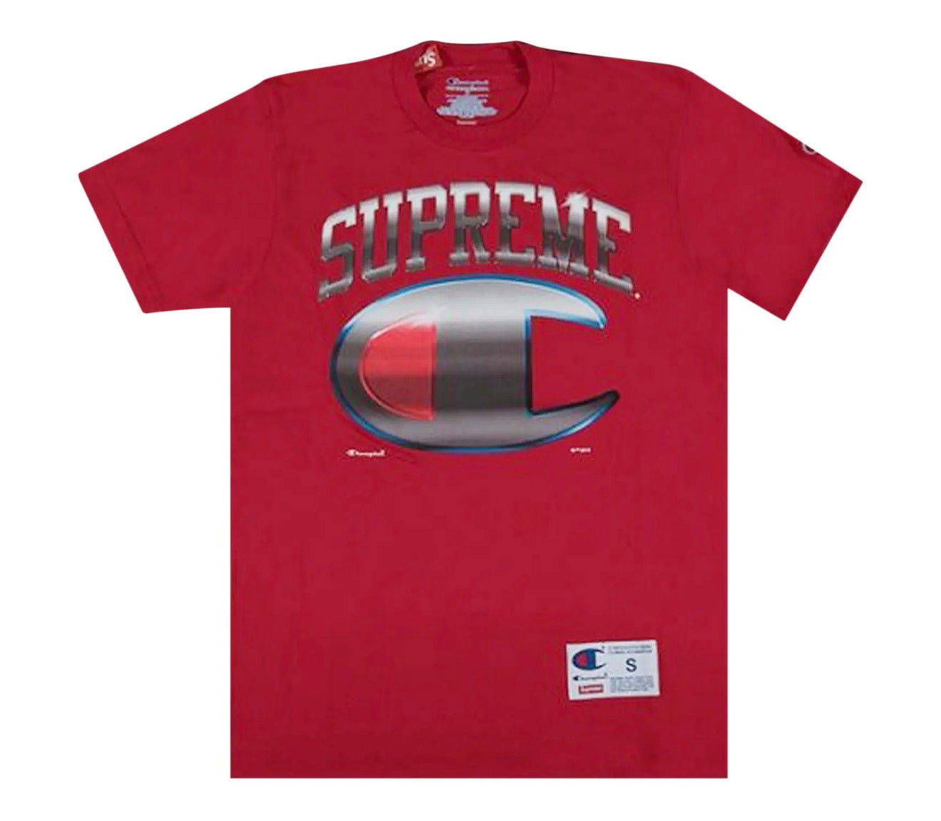 Size M Supreme x Champion Tee “Red” Worn 1x