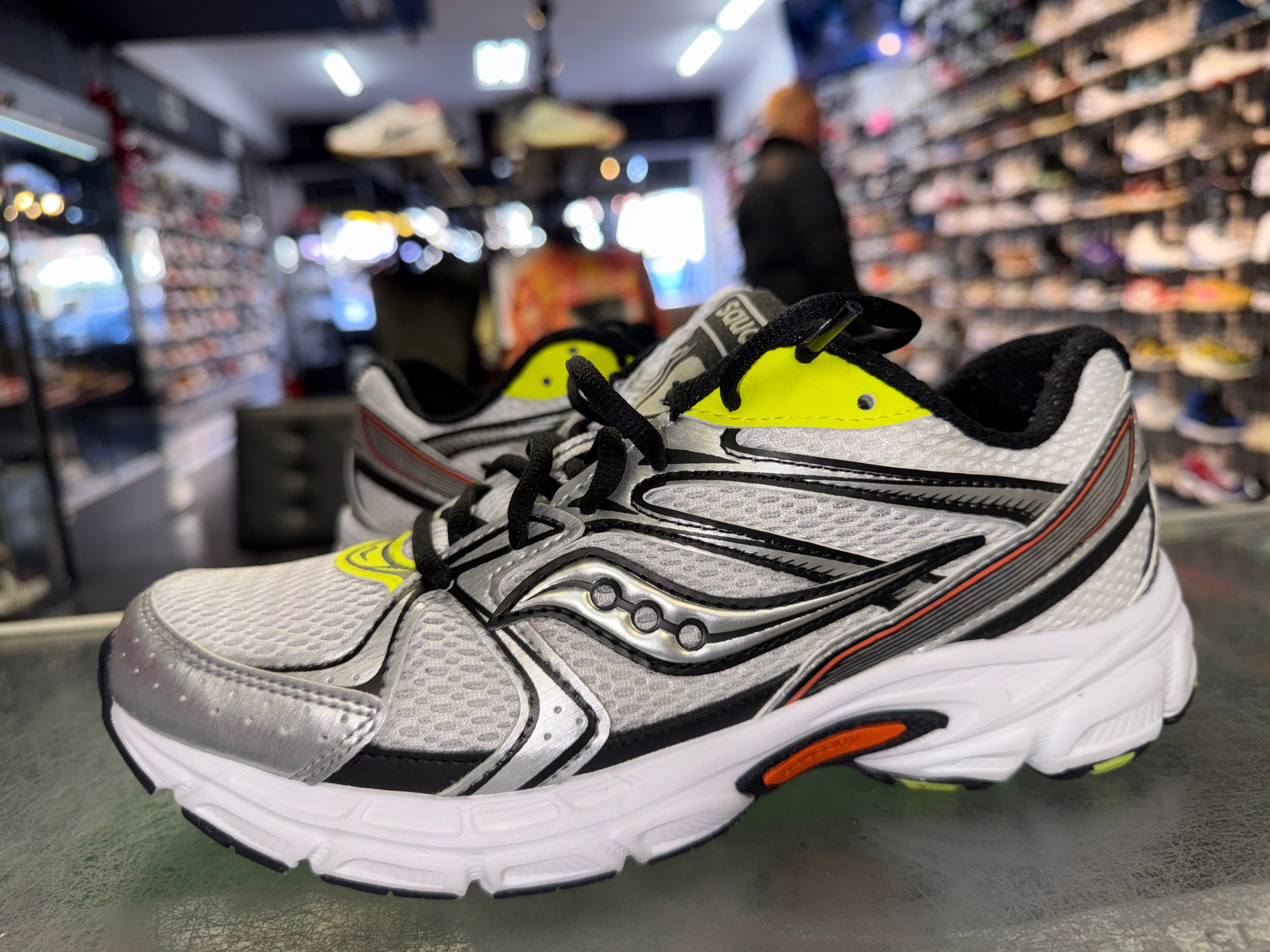 Size 7 Saucony Grid Ride Millennium "Silver Lime Orange"