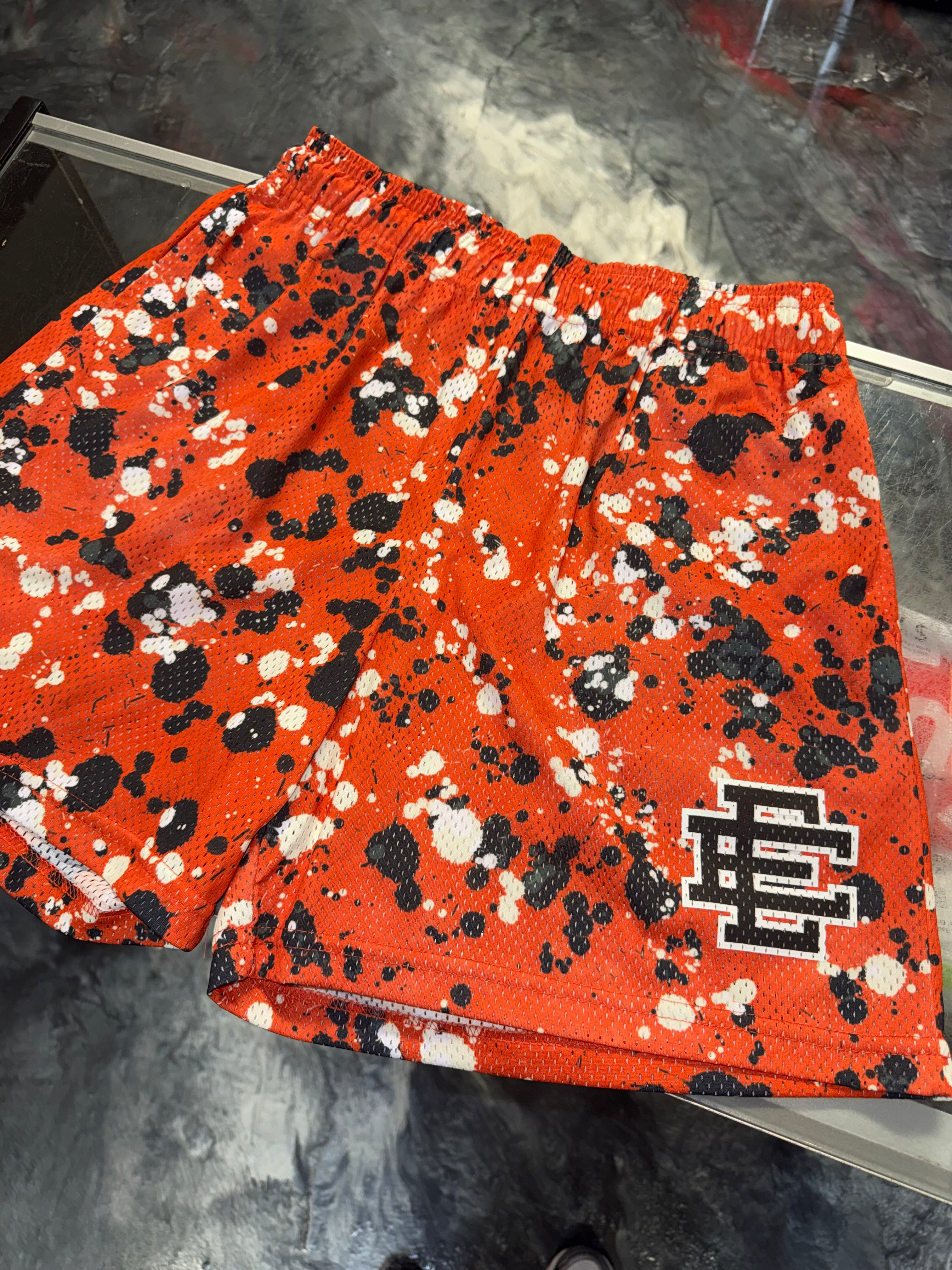Size XL Eric Emanuel EE Shorts “Orange Splatter”